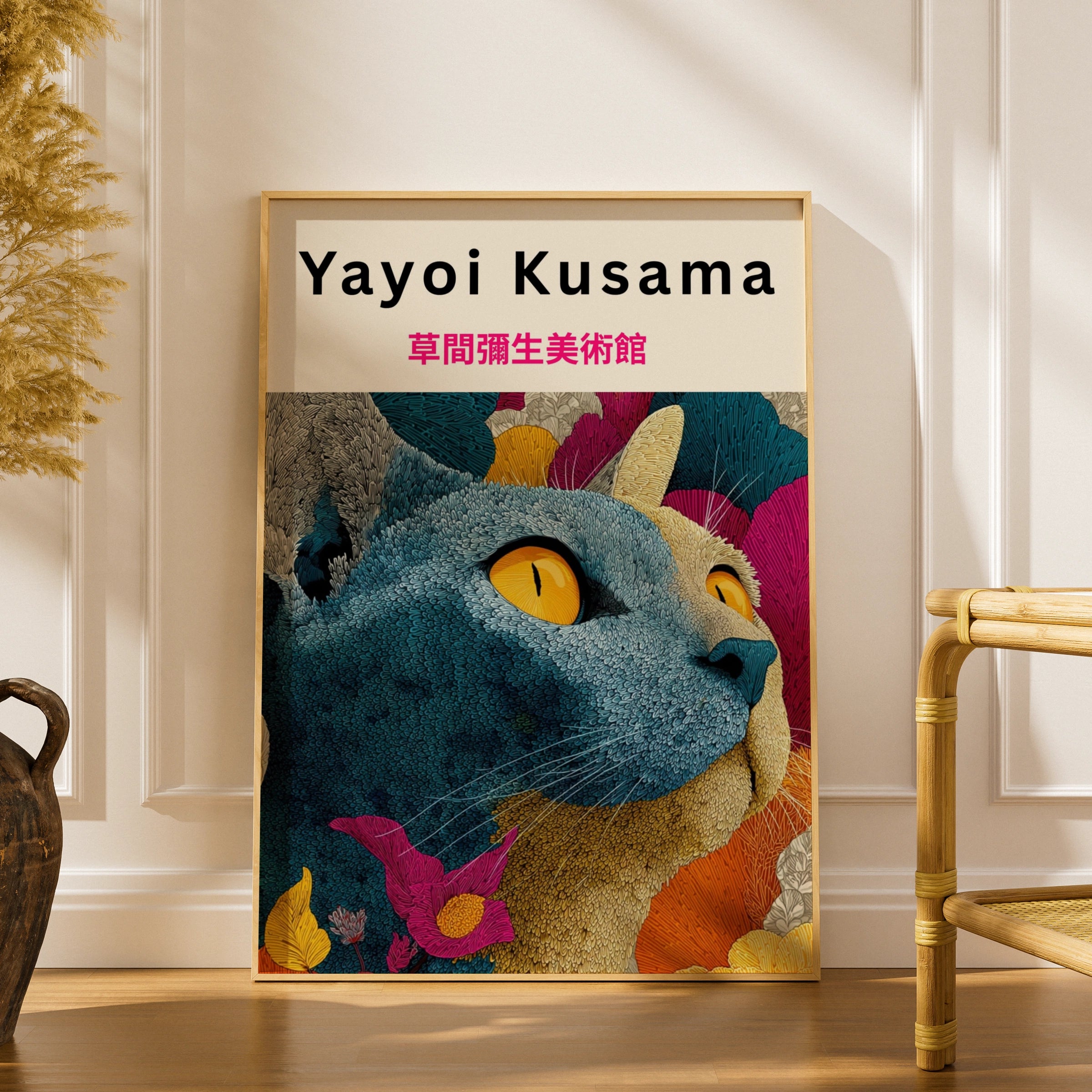 Yayoi Kusama Cat Poster, Colourful Japanese Art Print, Bold Floral Wall Decor