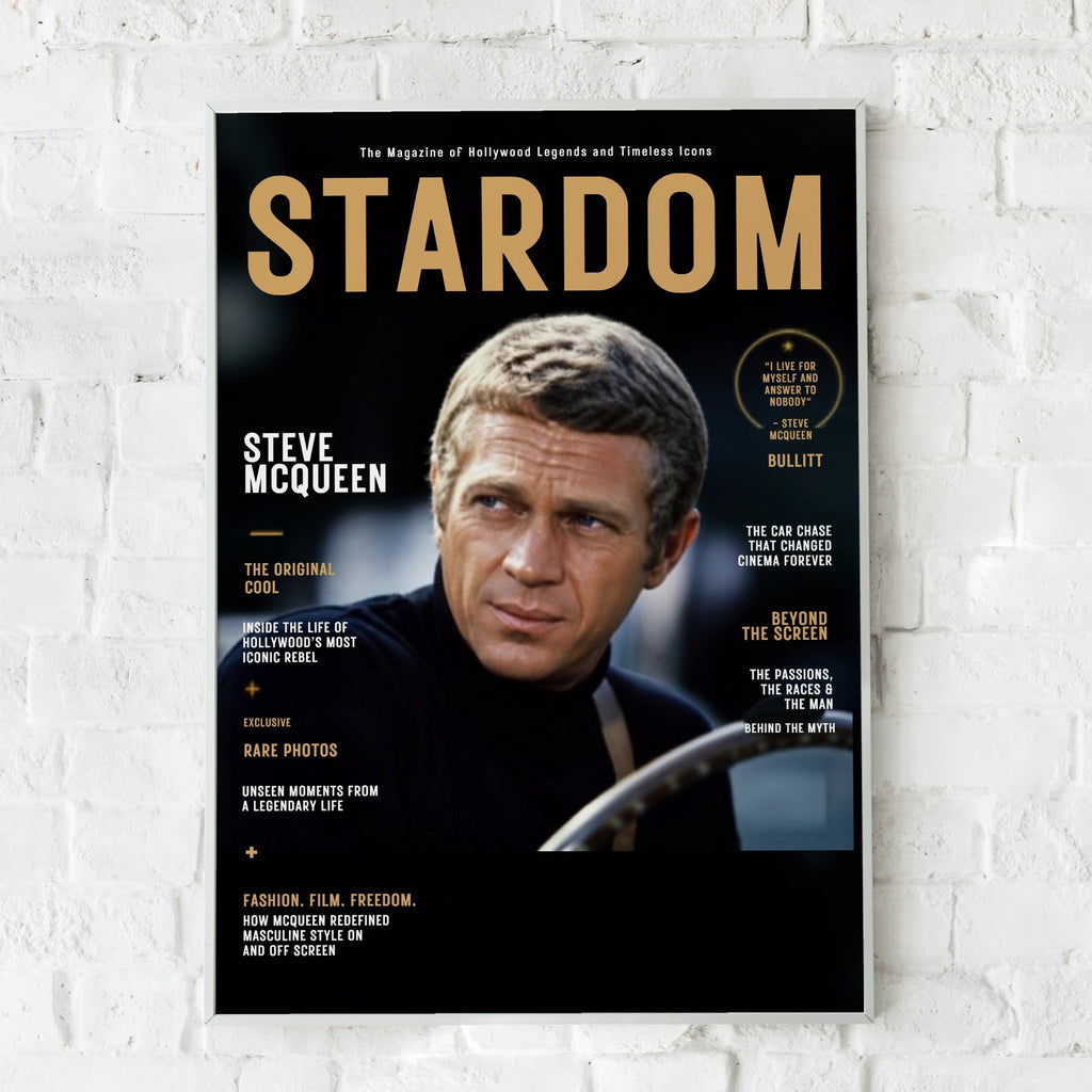 Steve McQueen Magazine Cover Poster, Hollywood Legend, Bullitt, Retro Film Wall Art