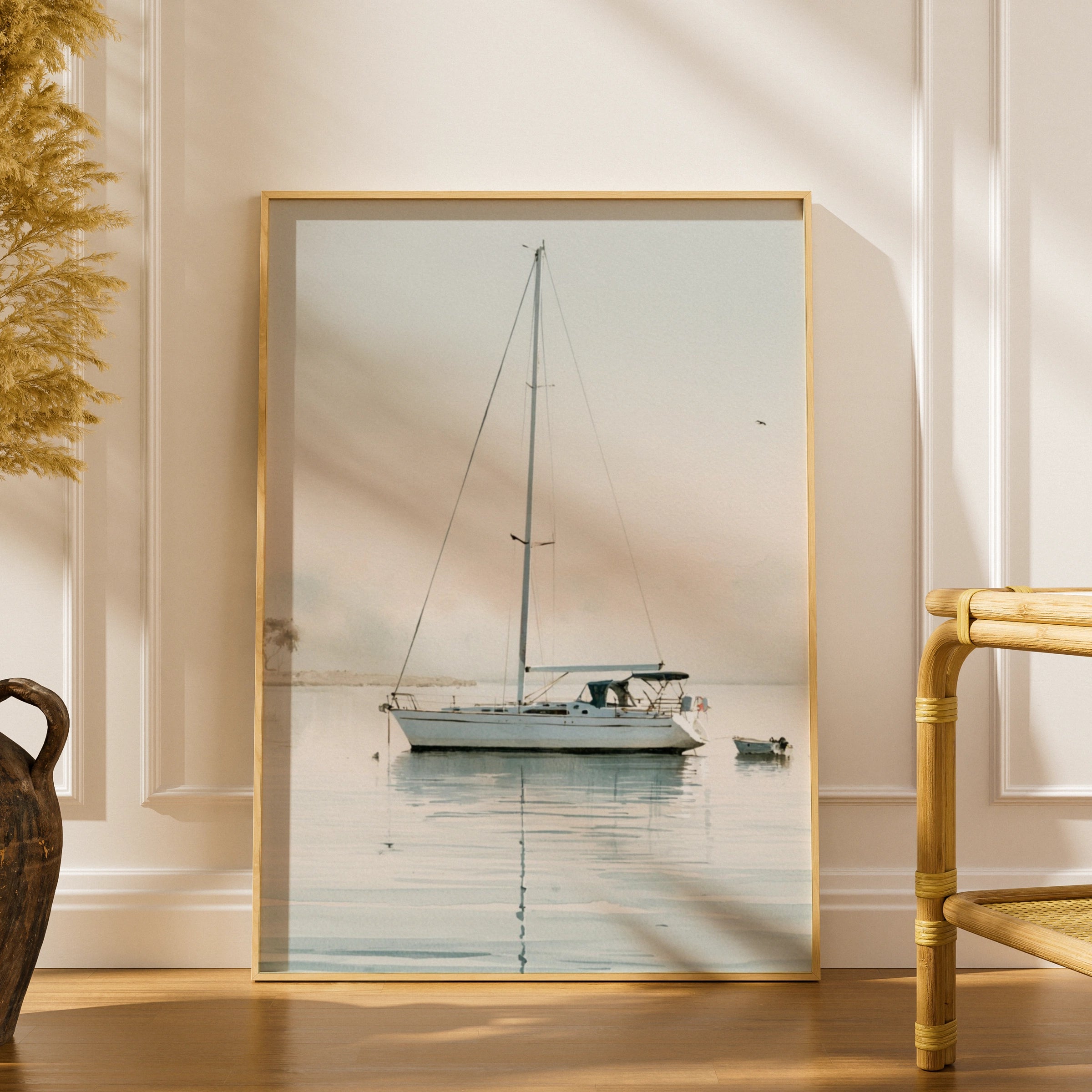 Watercolour Sailboat Print, Calm Sea Wall Art, Nautical Poster, Coastal Home Decor Gift