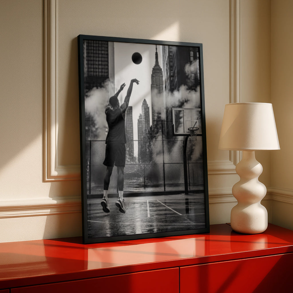 Basketball NYC Poster, Black White New York City Street Court Wall Art Print