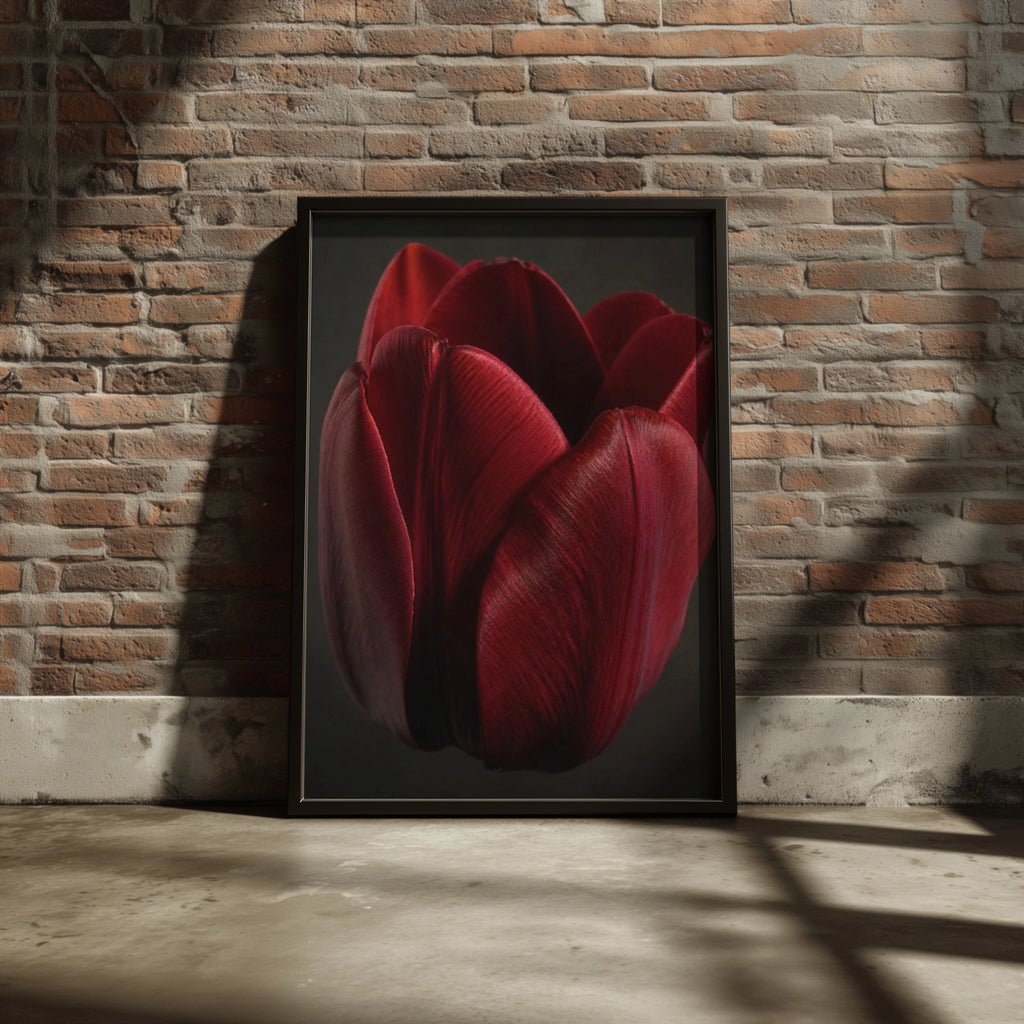Red Tulip Flower Poster, Dark Moody Botanical Wall Art, Crimson Floral Print for Living Room