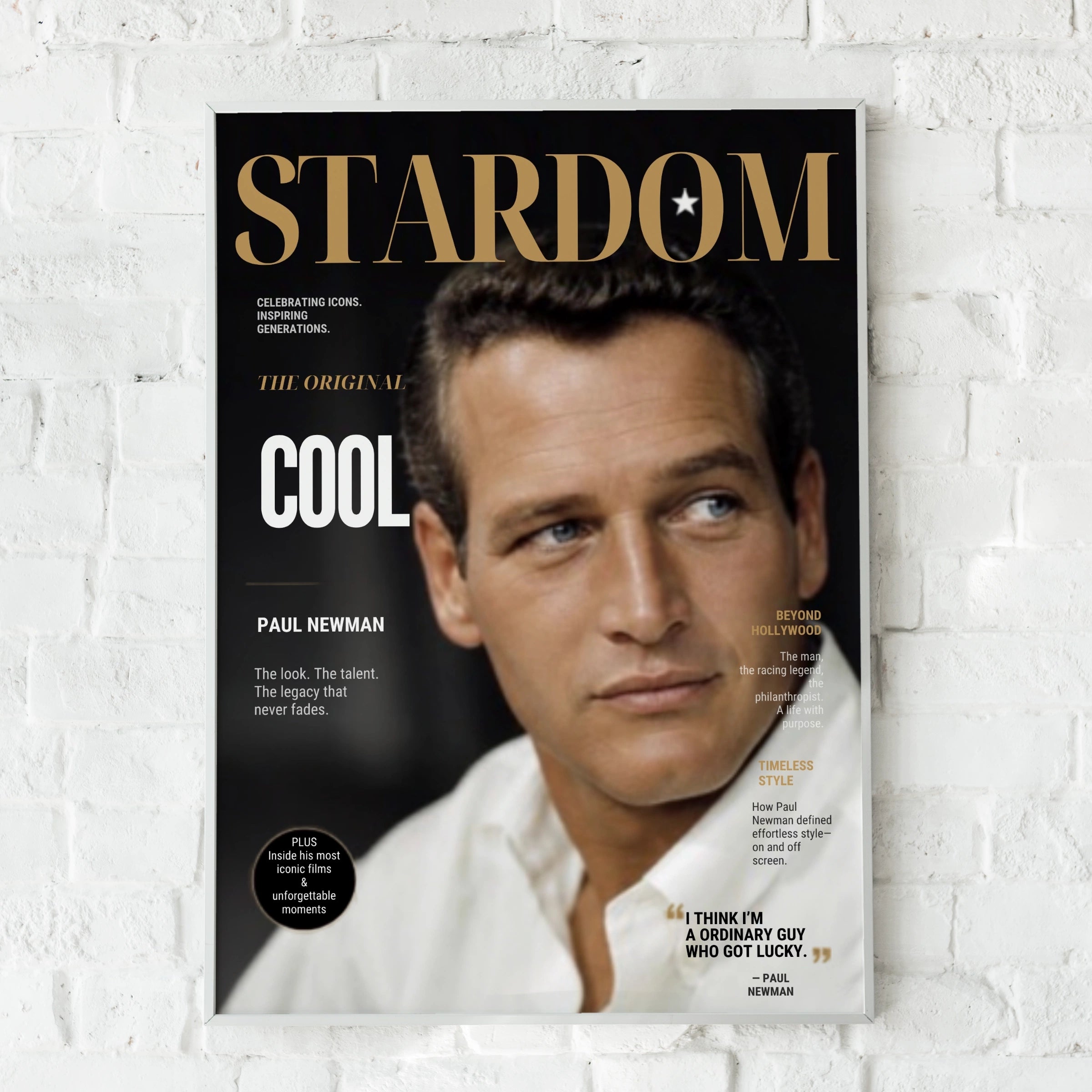 Paul Newman Magazine Cover Poster, Classic Hollywood Actor, Retro Movie Star Wall Art Print