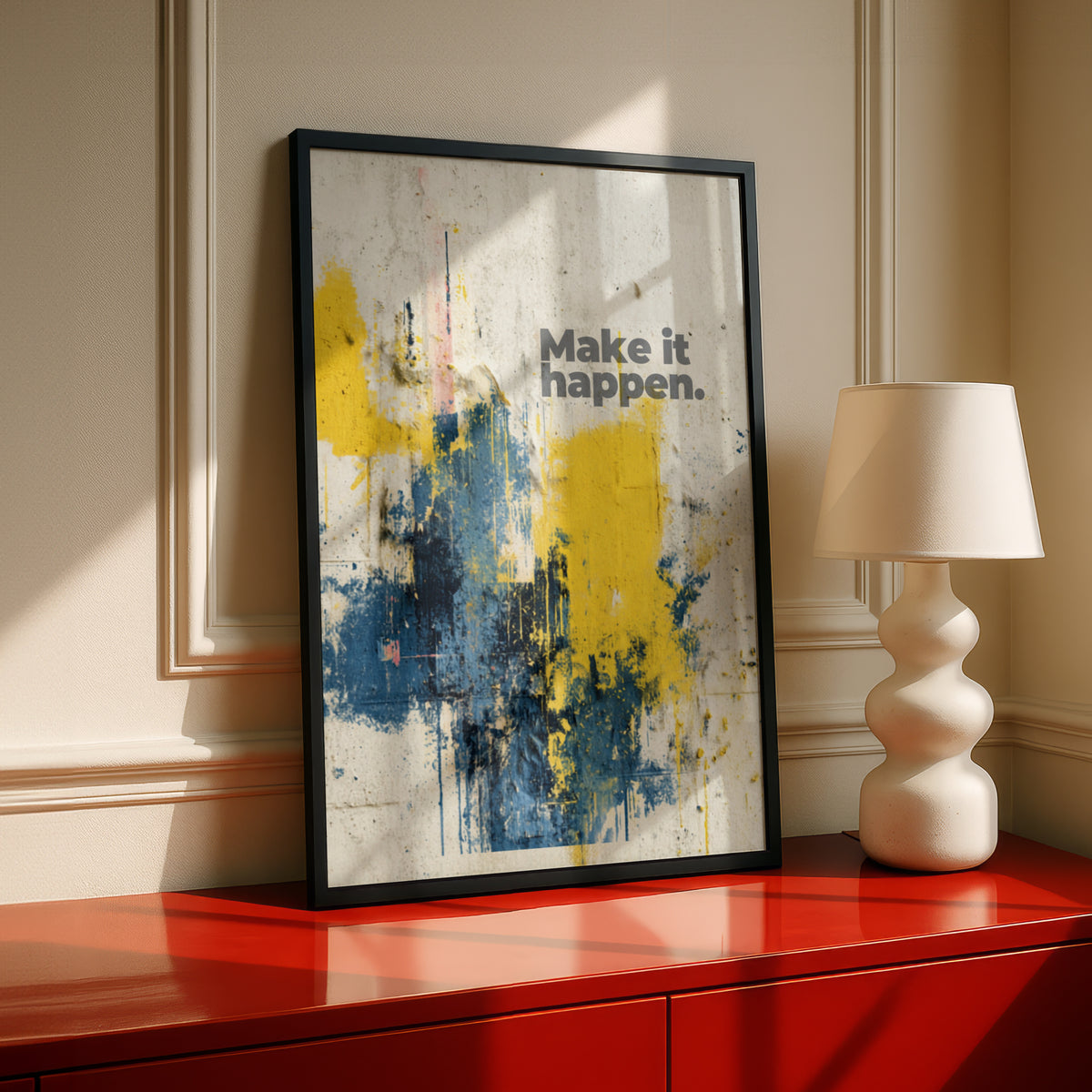 Make It Happen Quote Poster, Motivational Wall Art, Abstract Paint Splatter Print, Bold Typography