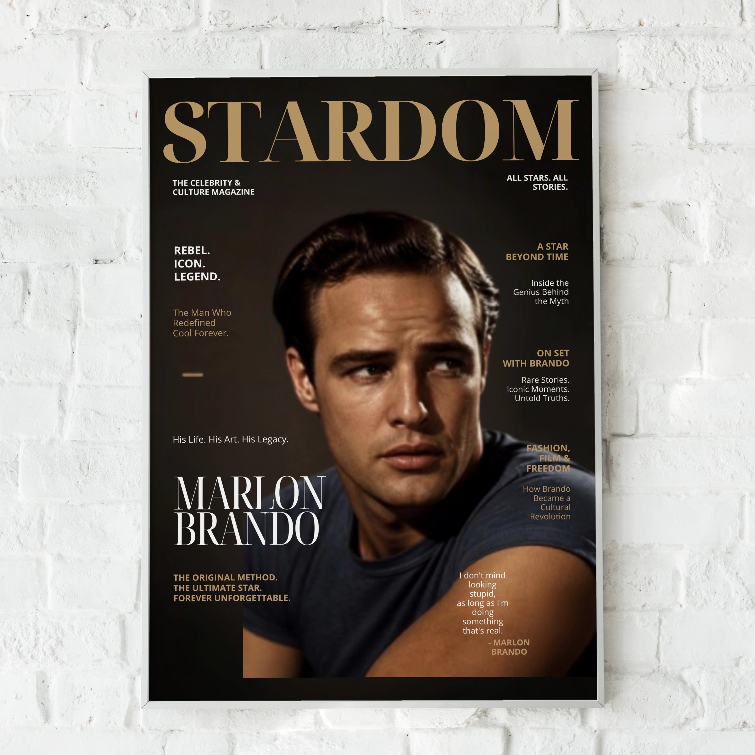 Marlon Brando Magazine Cover Poster, Vintage Hollywood Wall Art, Film Icon Print