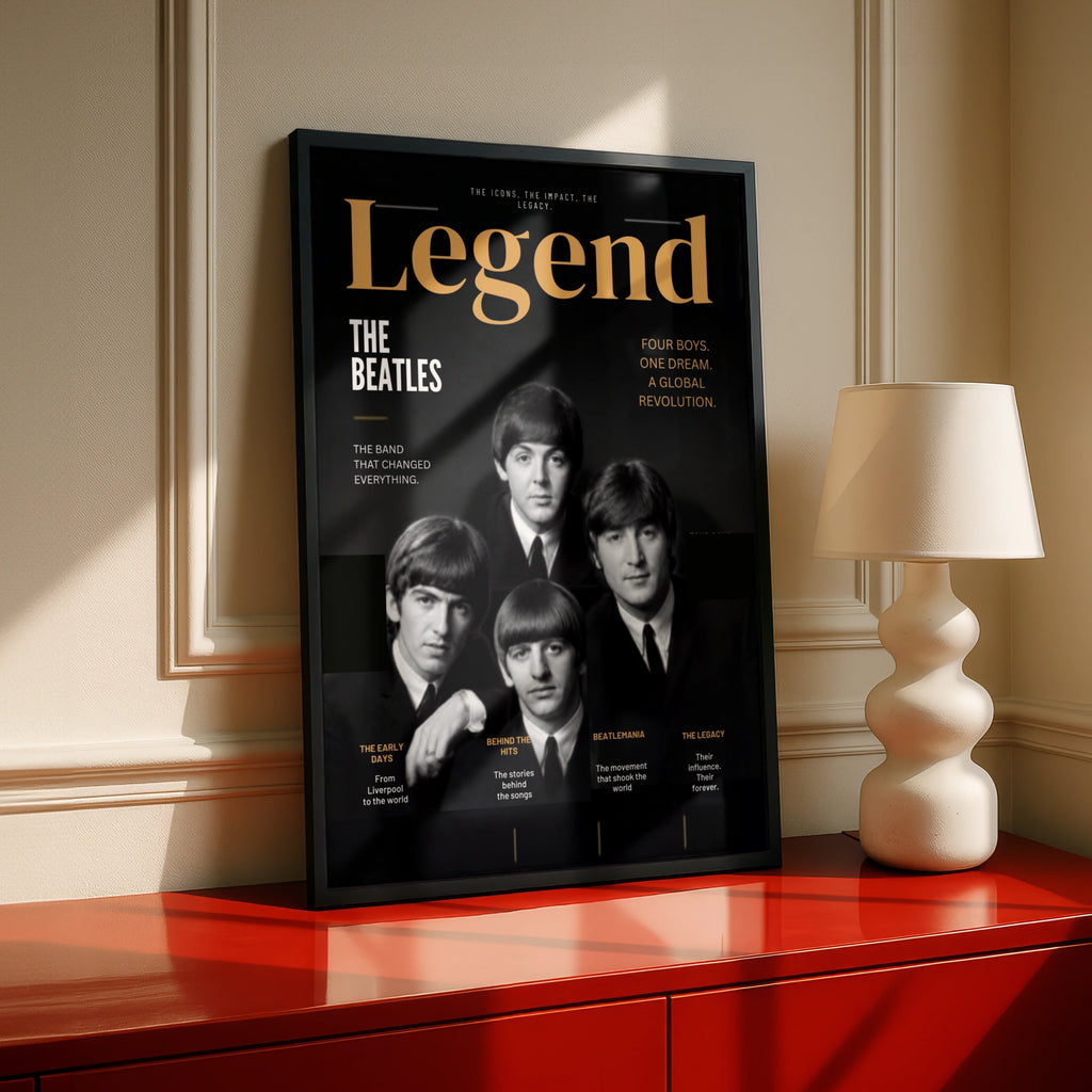 Beatles Legend Poster, Rock Music Wall Art, Black Gold Print, Music Icon Decor