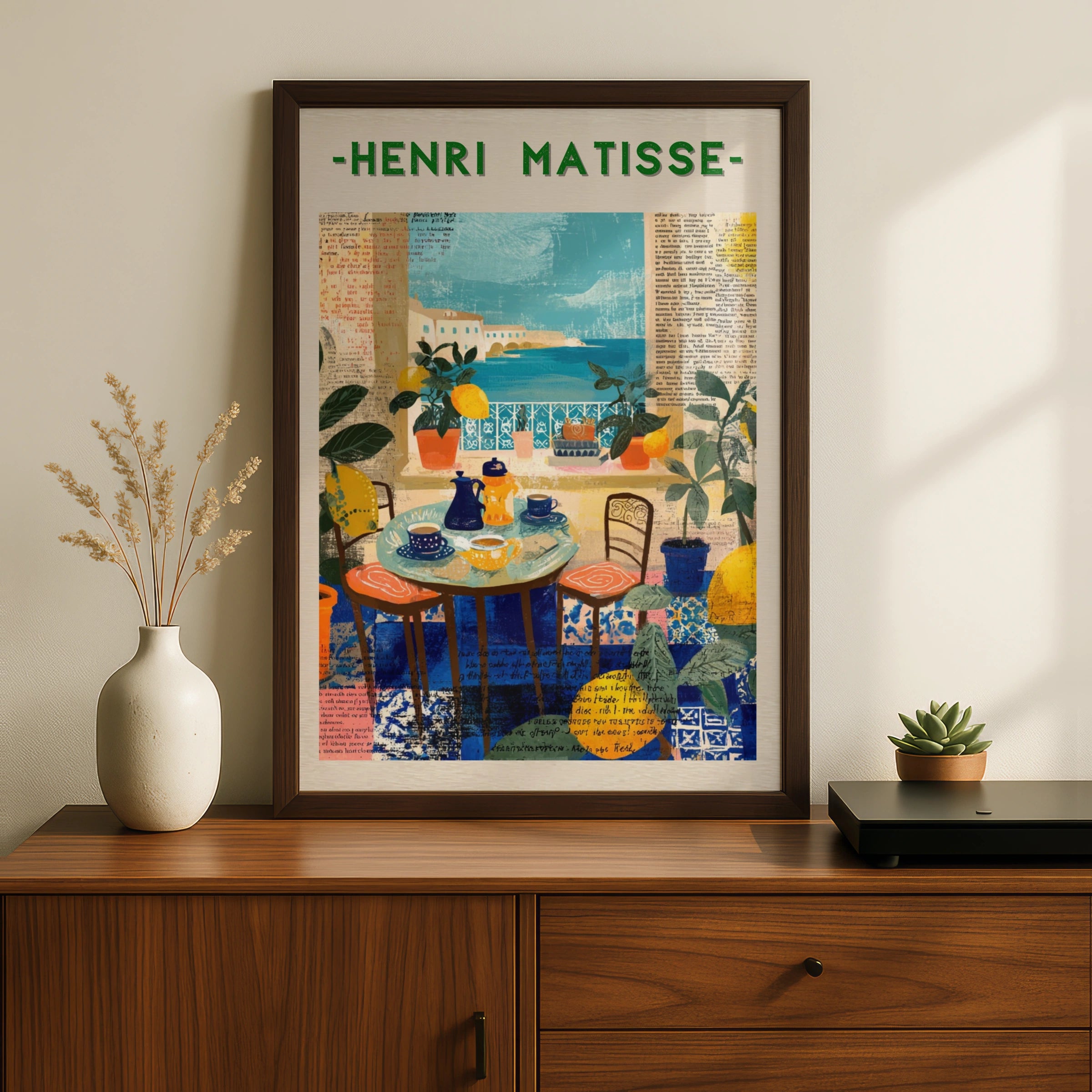 Matisse Style Coffee Shop Poster, Mediterranean Cafe Wall Art, Colourful Kitchen Print
