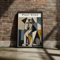 Paul Klee Cubist Dog Poster, Abstract Geometric Animal Wall Art, Blue Mustard Print
