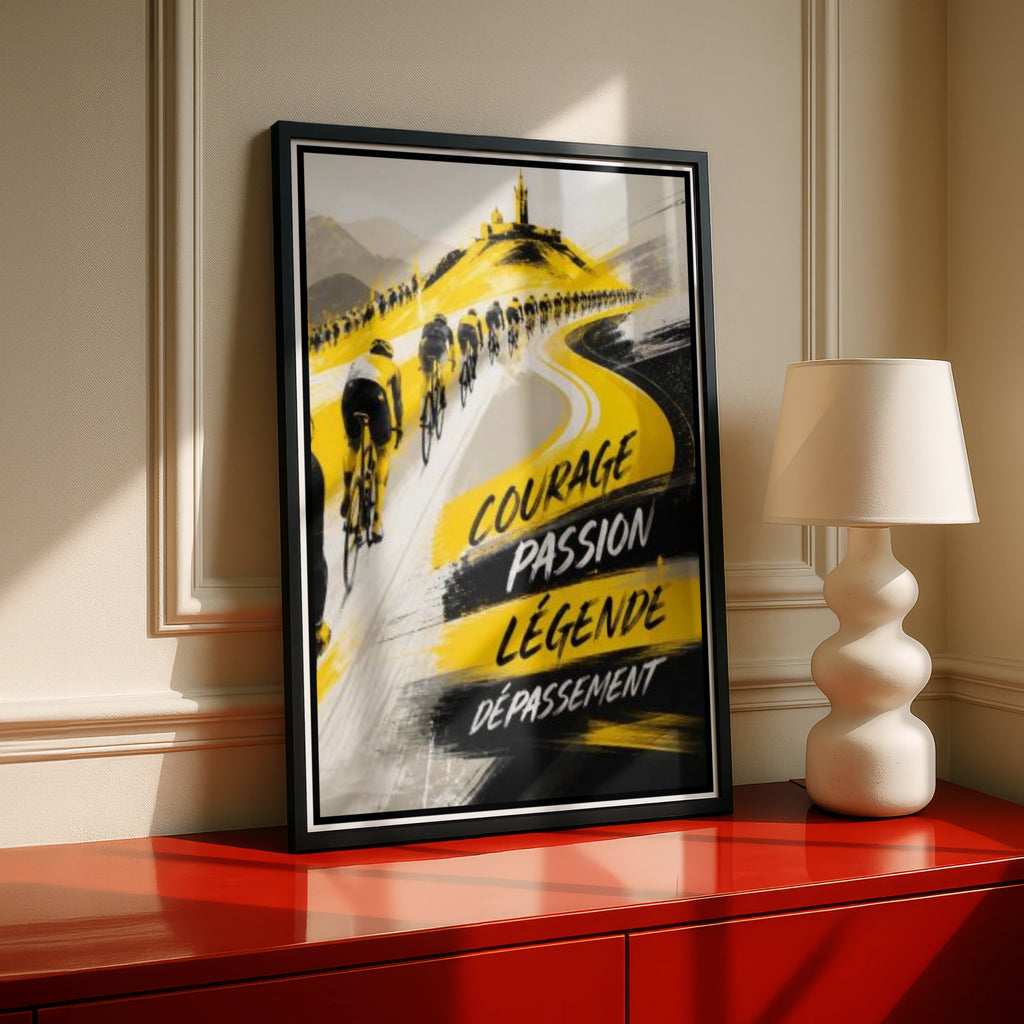 Cycling Poster, France Yellow Hills Race Art Print, Road Bike Wall Art Gift