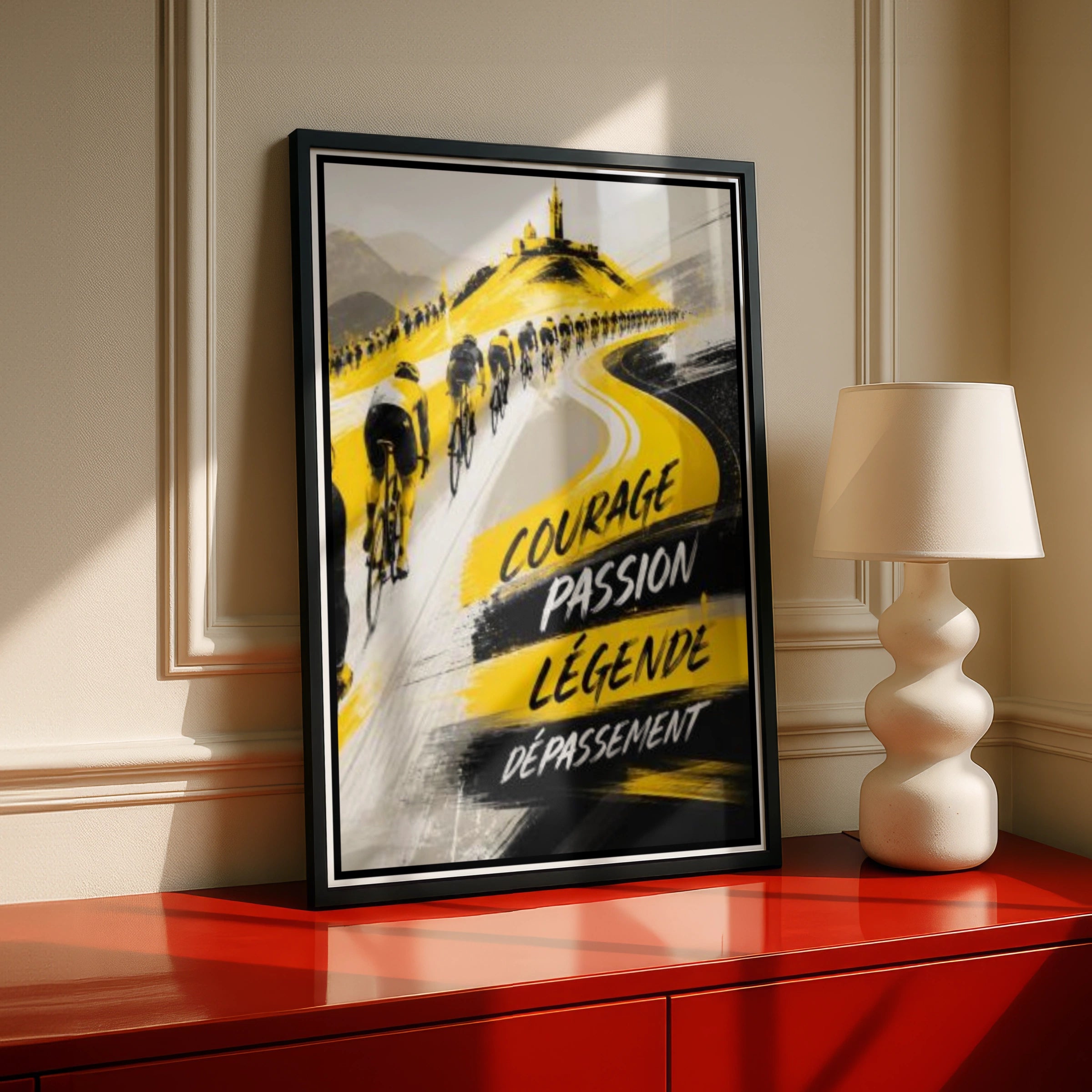 Cycling Poster, France Yellow Hills Race Art Print, Road Bike Wall Art Gift