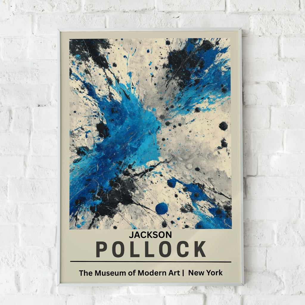 Jackson Pollock Abstract Expressionist Wall Art Poster, Blue Black Splatter Print