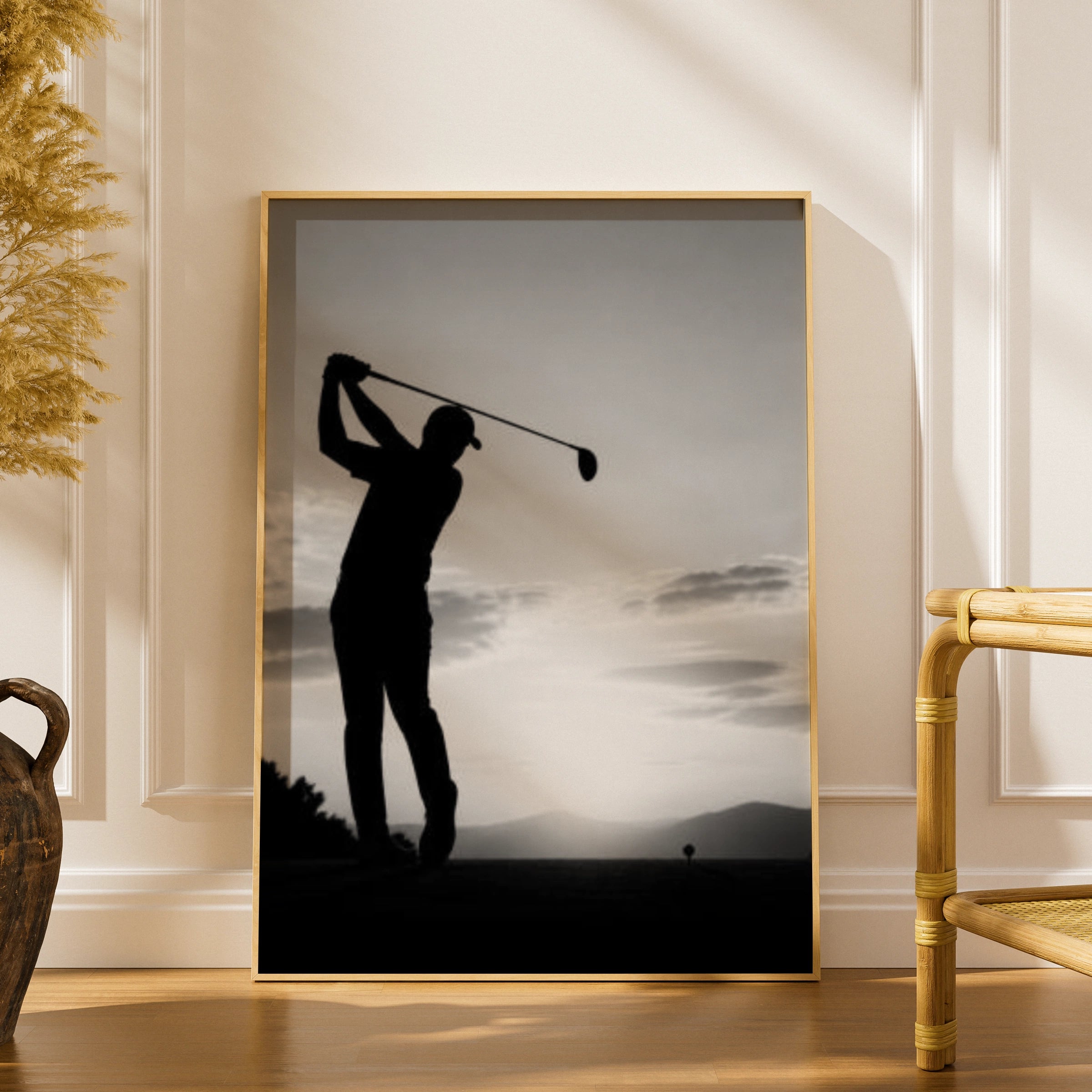 Golf Swing Silhouette Poster, Black and White Golf Wall Art, Golfer Print, Sports Decor