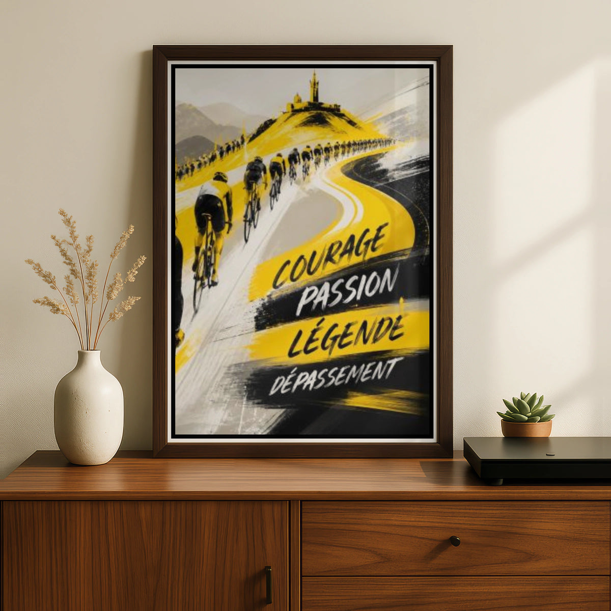 Cycling Poster, France Yellow Hills Race Art Print, Road Bike Wall Art Gift