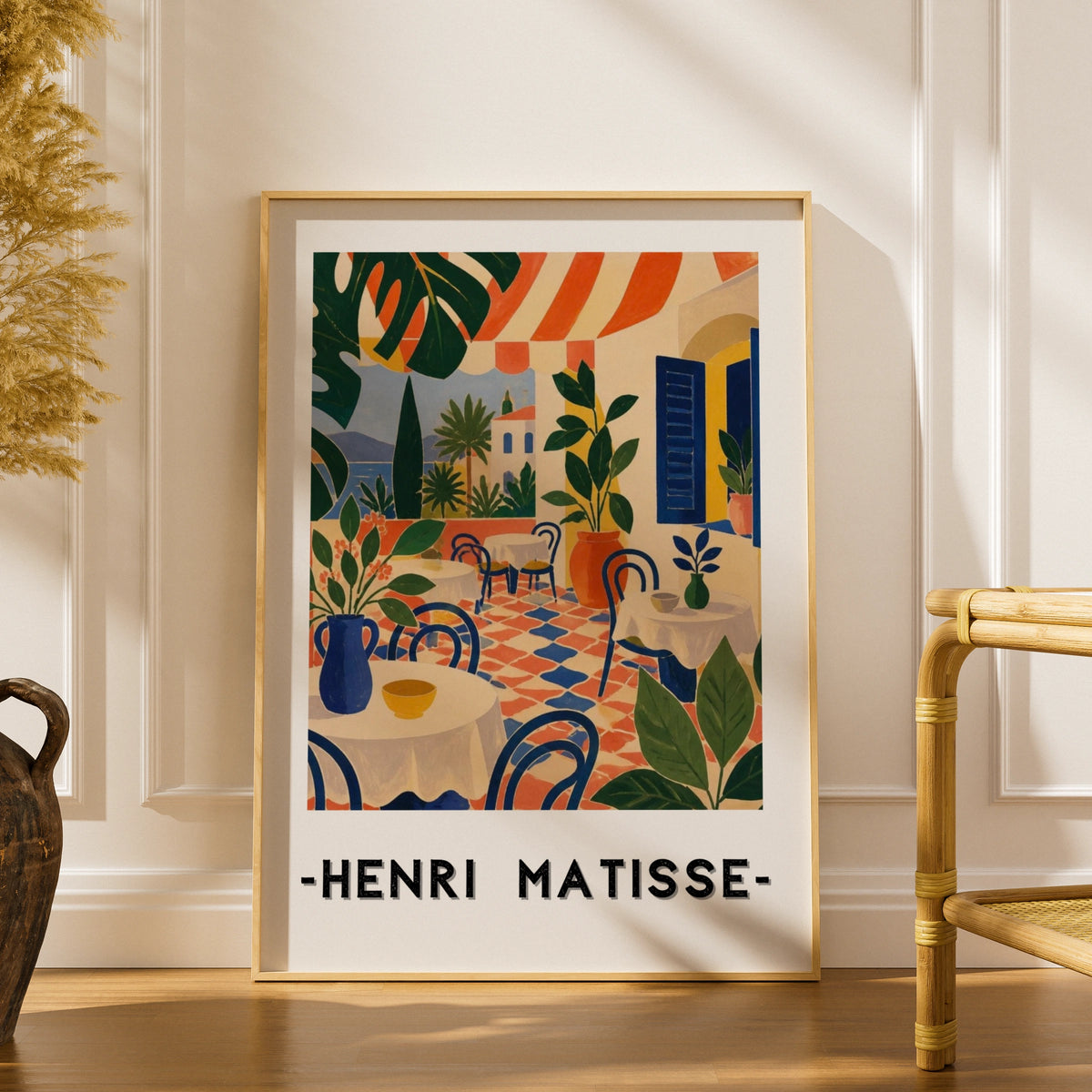 Matisse Style Cafe Poster, Mediterranean Terrace Wall Art, Colourful Botanical Print