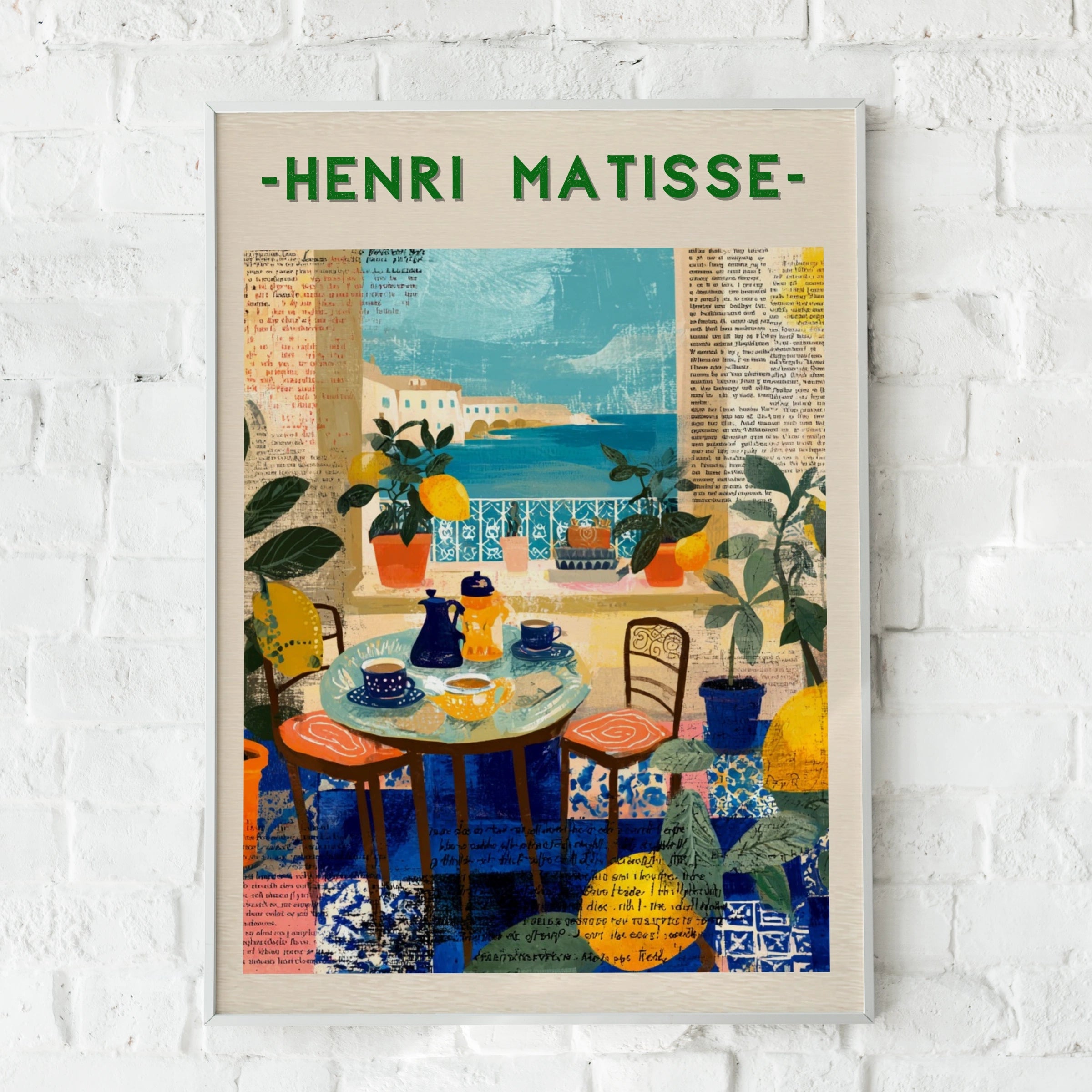 Matisse Style Coffee Shop Poster, Mediterranean Cafe Wall Art, Colourful Kitchen Print