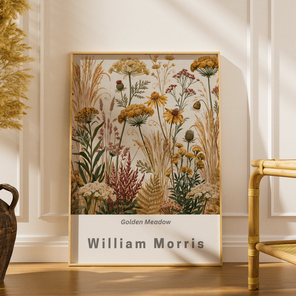 William Morris Golden Meadow Wildflower Poster, Botanical Wall Art Print, Earthy Tones