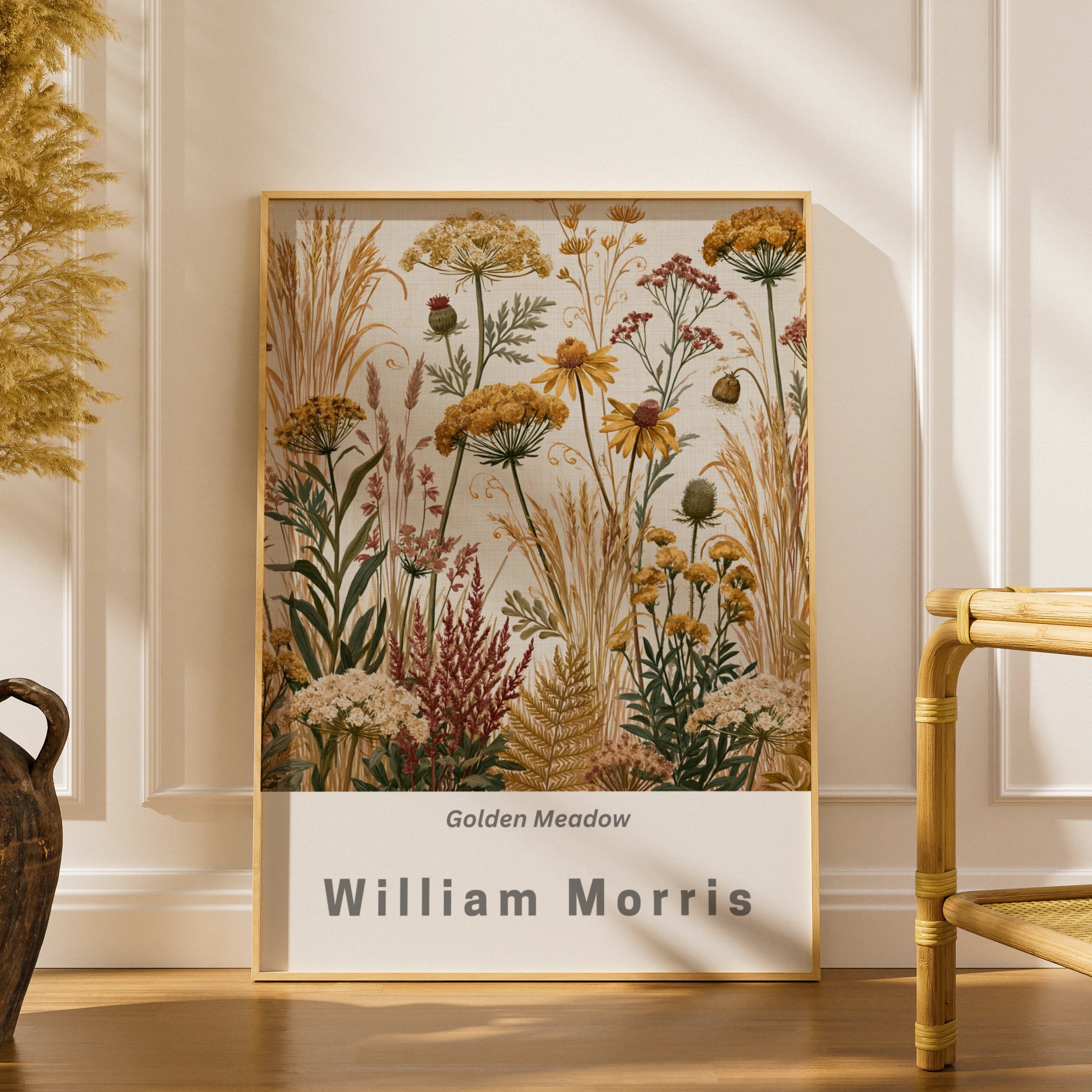 William Morris Golden Meadow Wildflower Poster, Botanical Wall Art Print, Earthy Tones