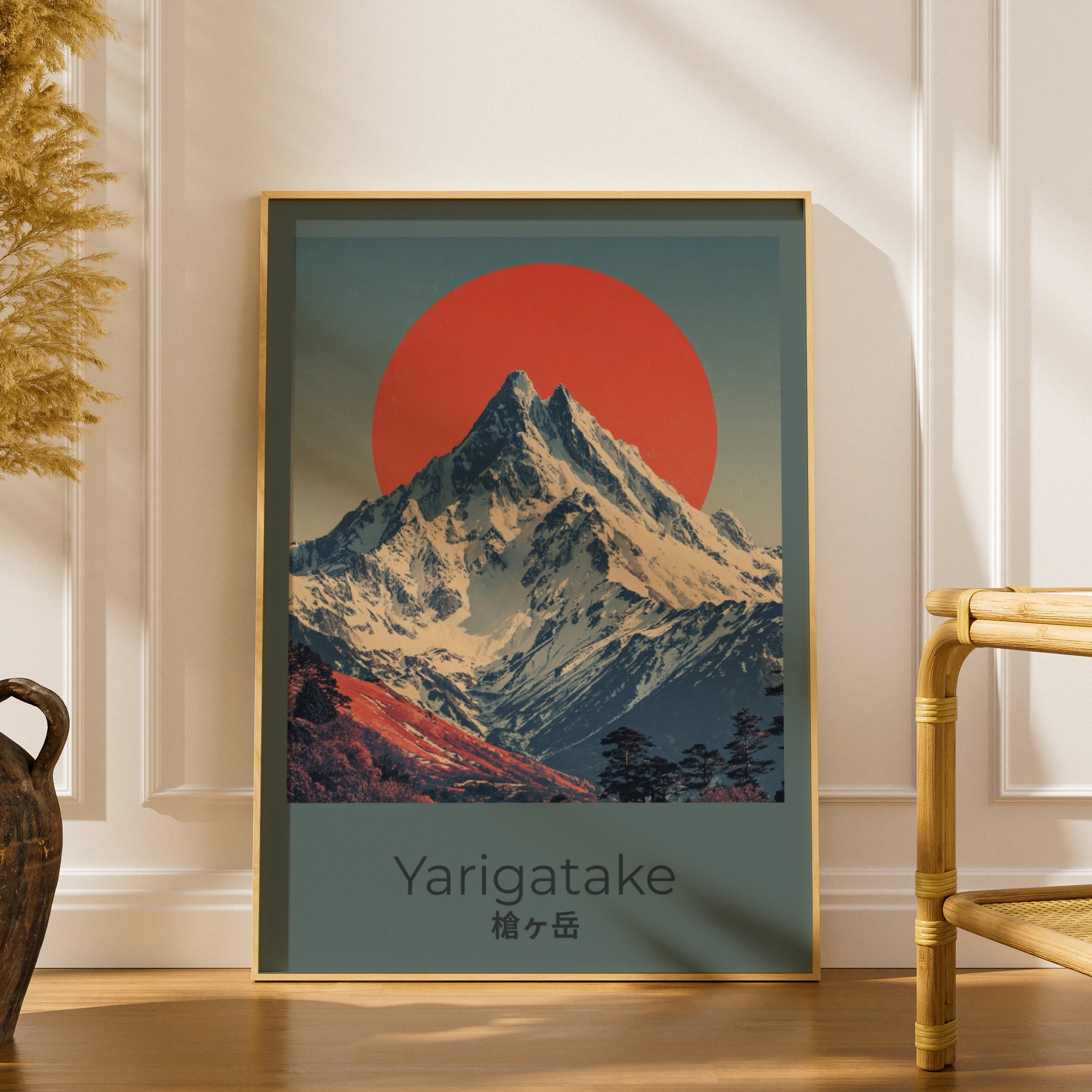 Yarigatake Mountain Poster, Japanese Alps Wall Art, Red Sun Print, Japan Travel