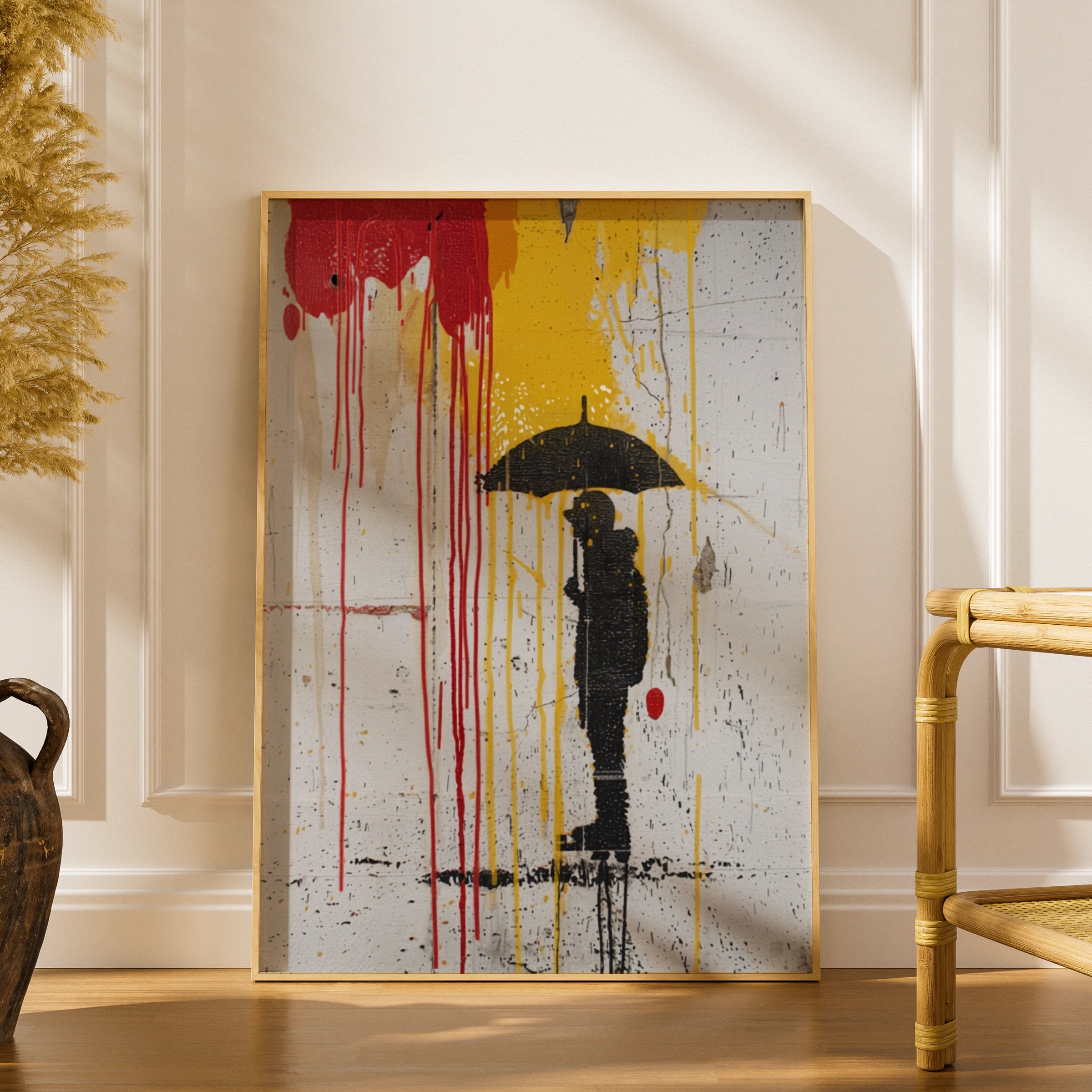 Banksy Style Urban Graffiti Wall Art | Stand Through It Umbrella Figure Street Art Poster