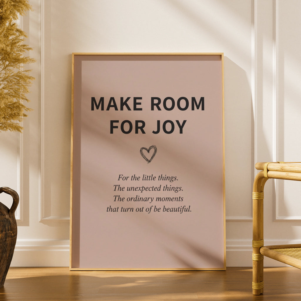 Make Room For Joy Quote Print, Blush Pink Inspirational Wall Art, Minimalist Poster