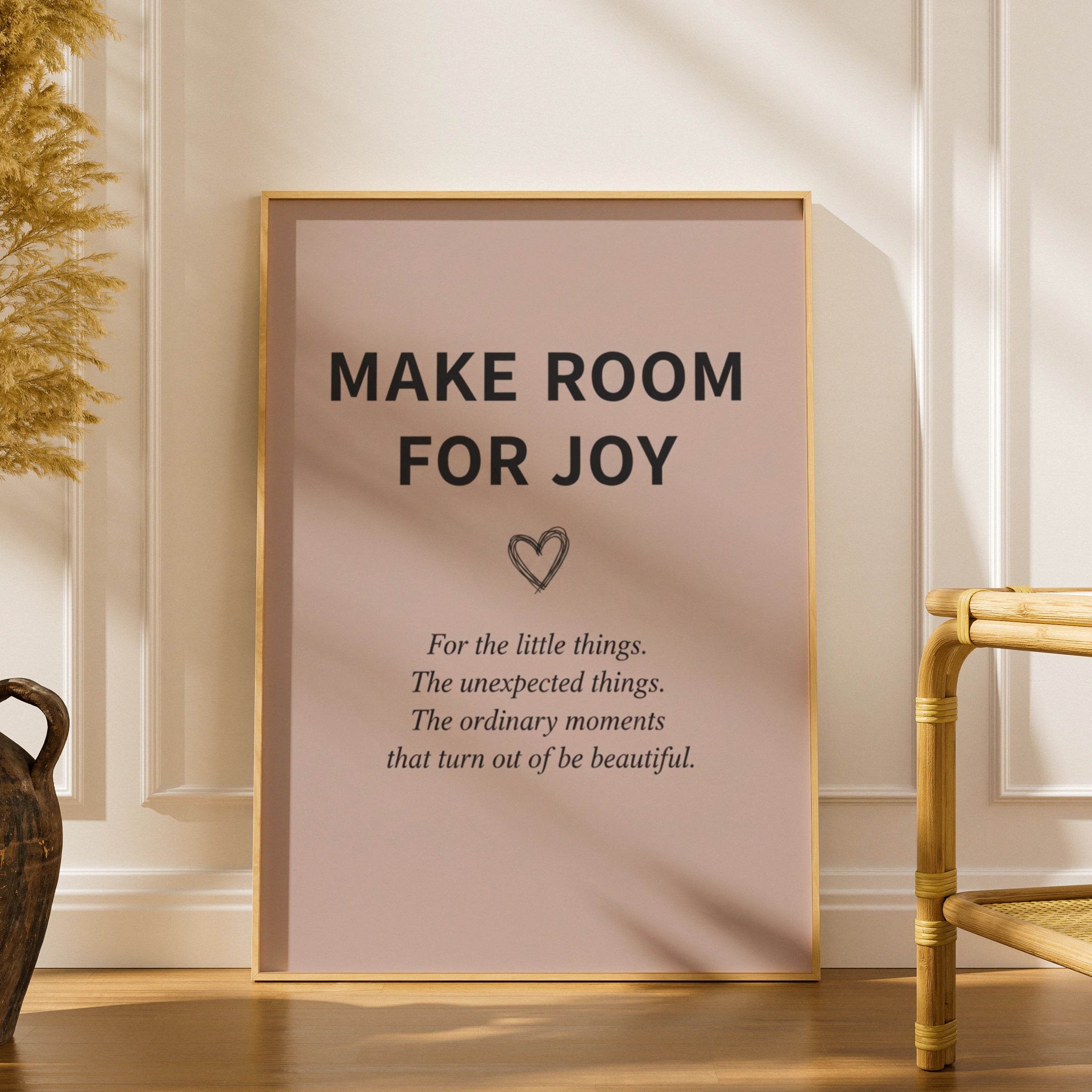 Make Room For Joy Quote Print, Blush Pink Inspirational Wall Art, Minimalist Poster