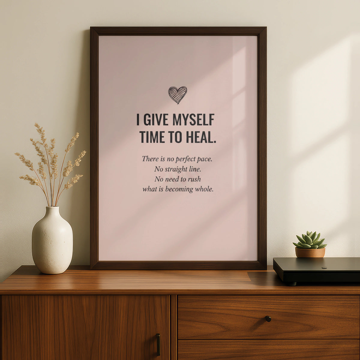 Self Healing Quote Poster, Blush Pink Mental Health Wall Art, Motivational Print for Bedroom