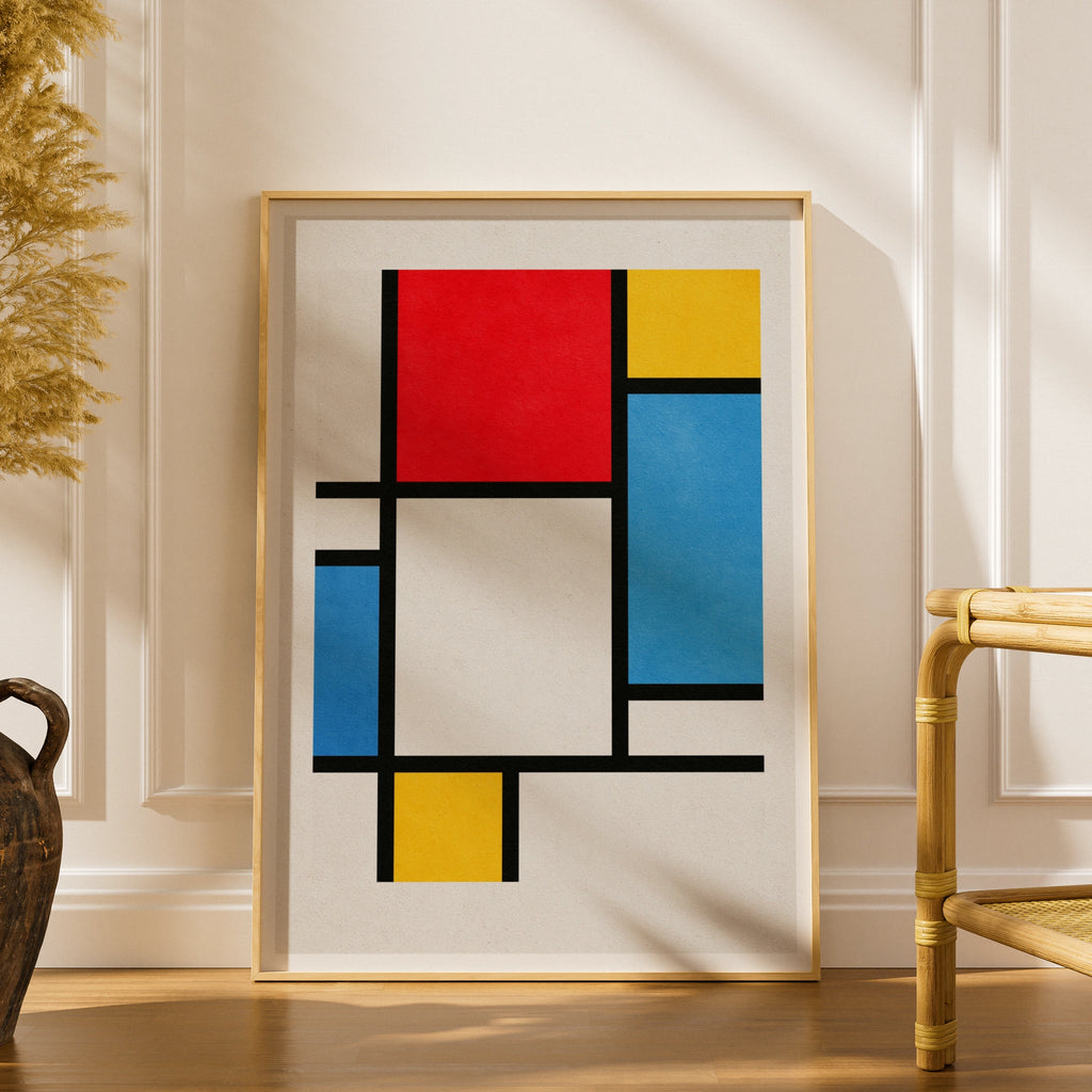 Mondrian Style Abstract Art Print, Red Blue Yellow Geometric Poster, Bauhaus Wall Art
