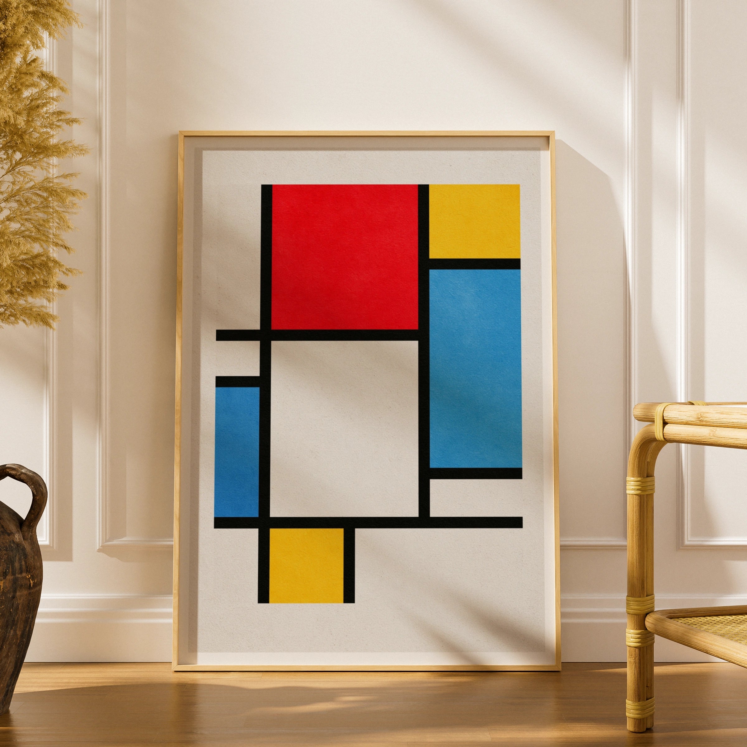 Mondrian Style Abstract Art Print, Red Blue Yellow Geometric Poster, Bauhaus Wall Art