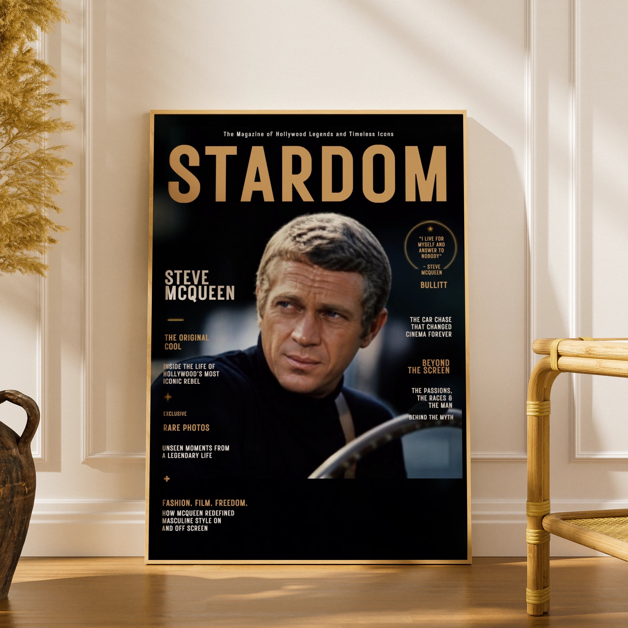 Steve McQueen Magazine Cover Poster, Hollywood Legend, Bullitt, Retro Film Wall Art