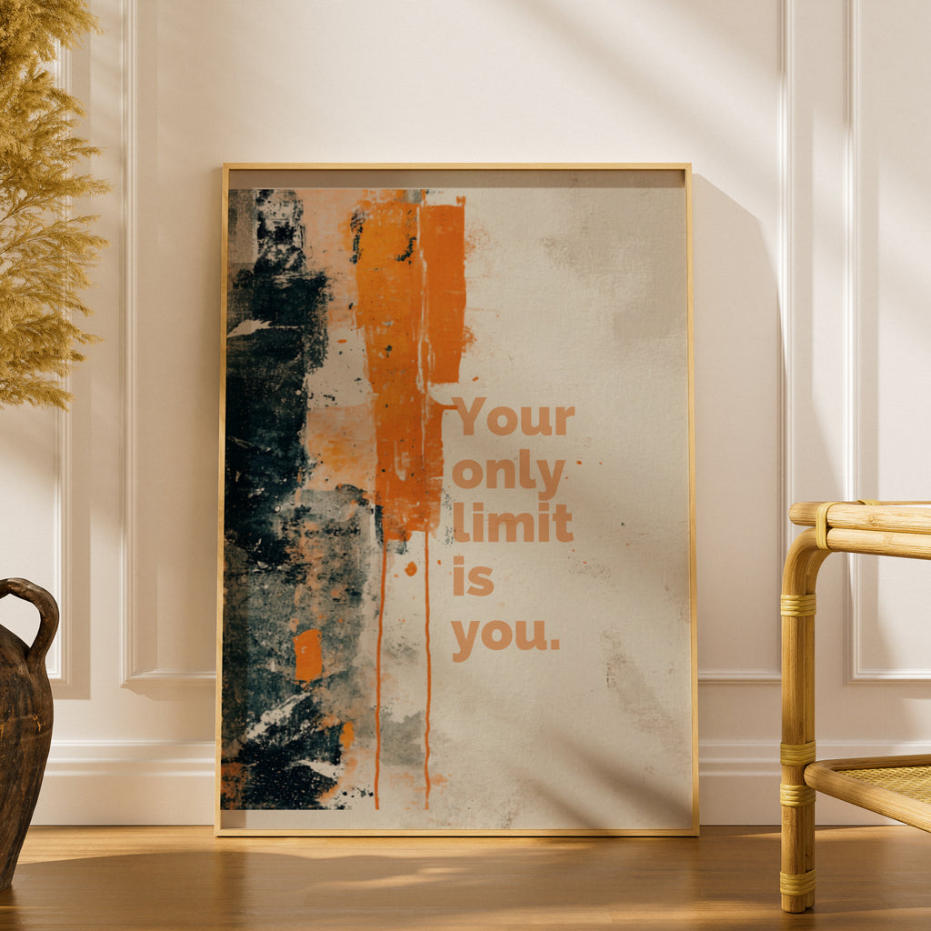 Your Only Limit Is You Motivational Poster, Abstract Orange Quote Wall Art Print
