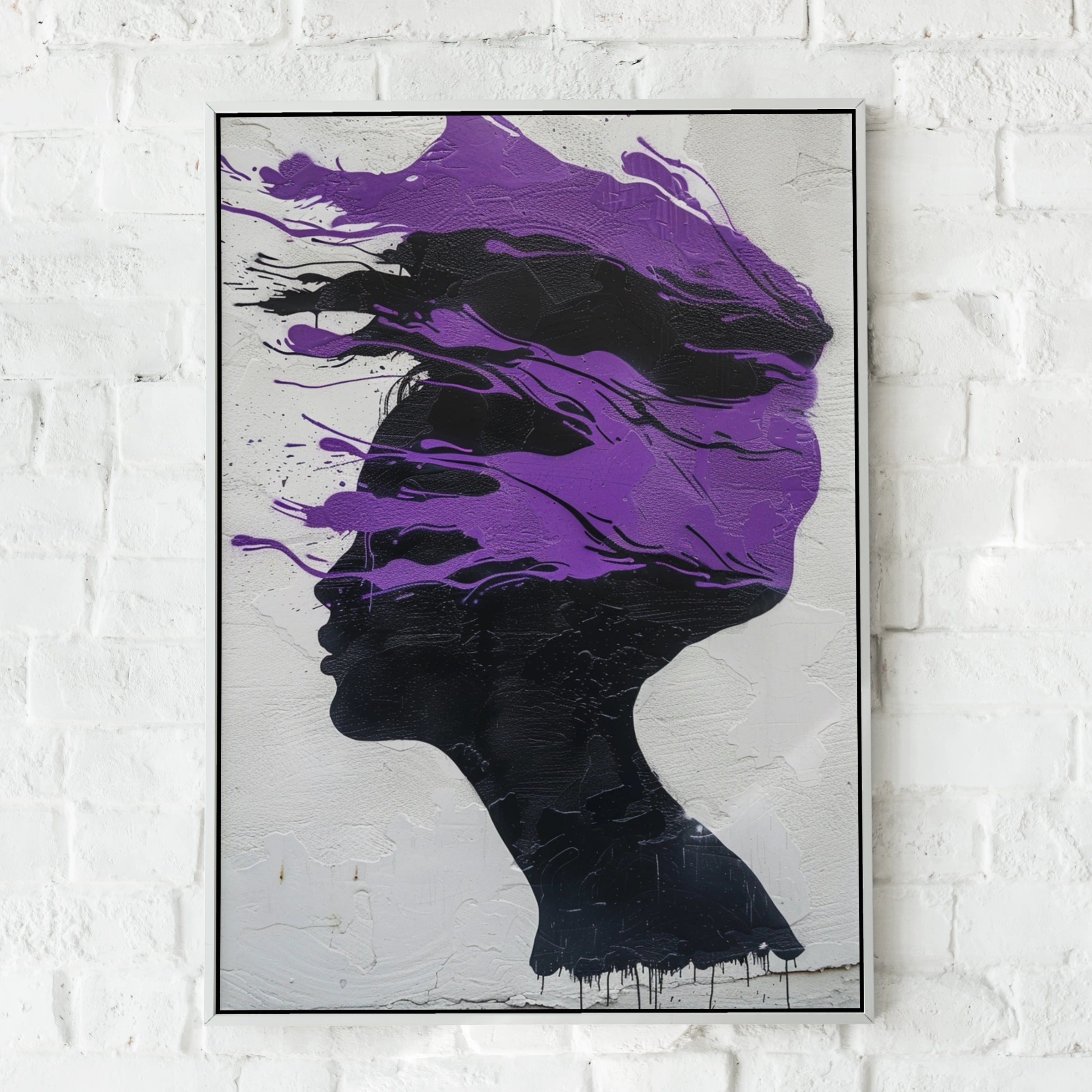 Banksy Style | Purple Black Woman Silhouette Poster, Abstract Female Face Wall Art Print