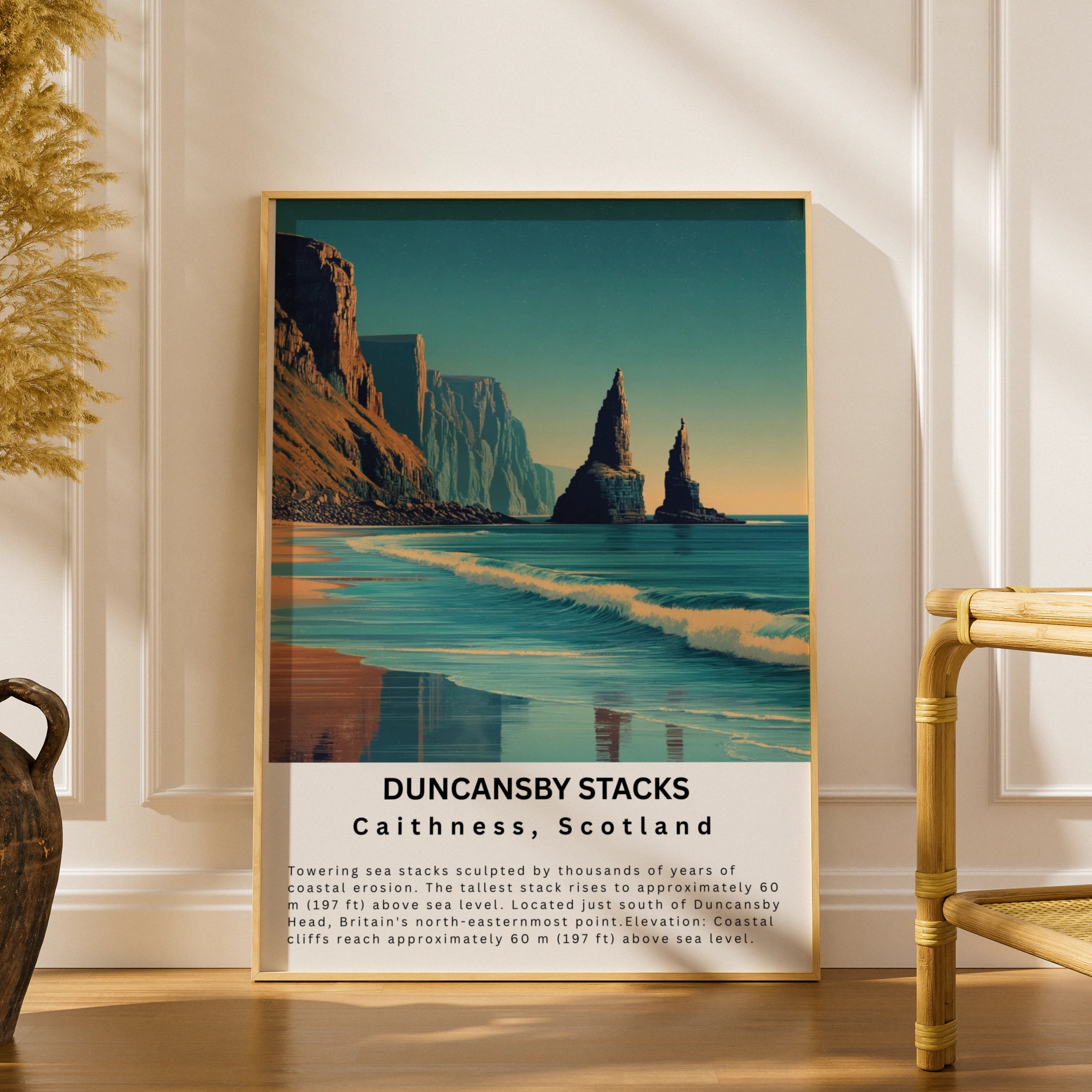 Duncansby Stacks Poster, Caithness Scotland Wall Art, NC500 Coastal Print, Scottish Highlands