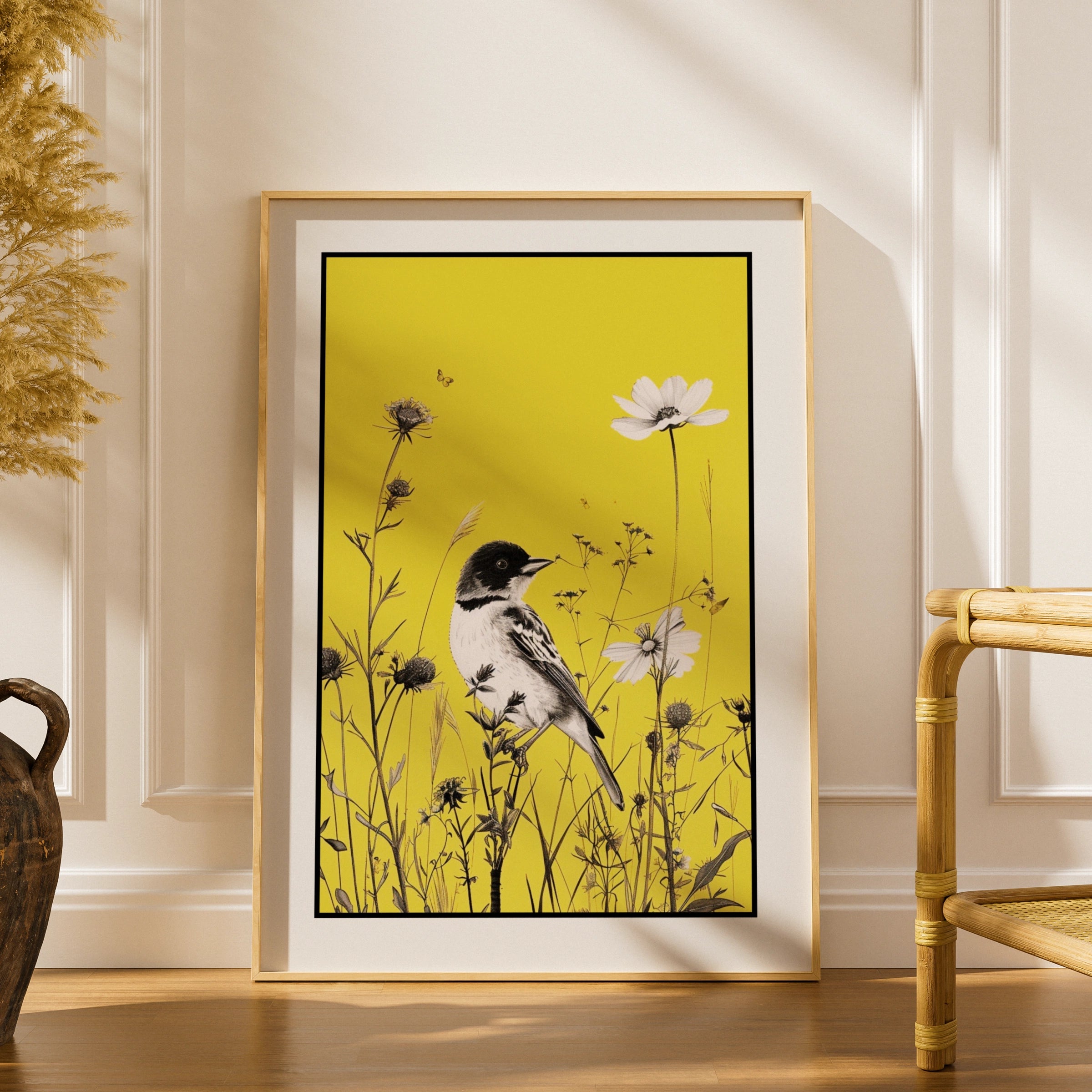 Botanical Wall Art | Yellow Bird Wildflower Poster, Nature Print