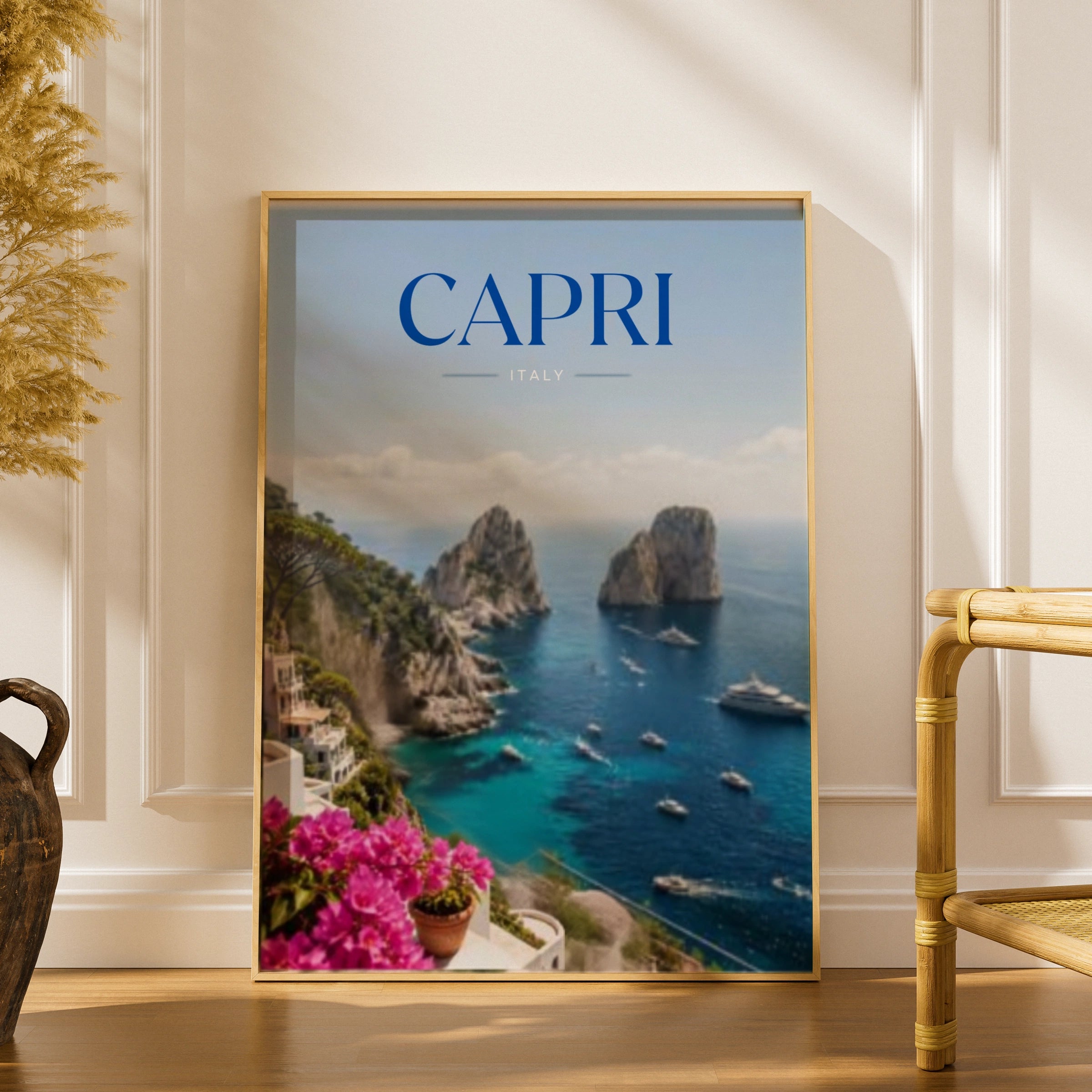 Travel Print | Capri Italy  Poster, Faraglioni Rocks Wall Art, Amalfi Coast Print, Blue Sea
