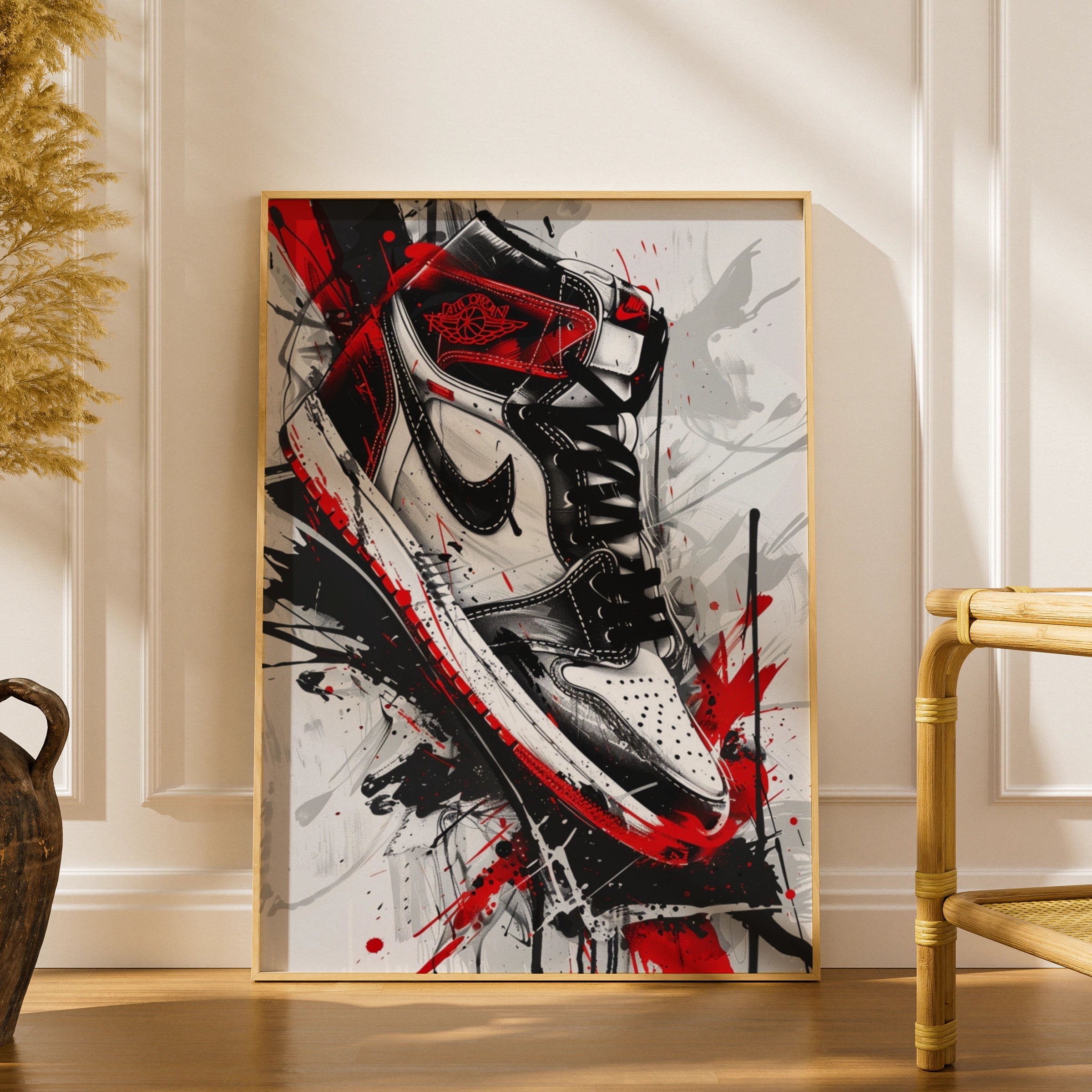 Sneaker Graffiti Art Print, Jordan 1 Poster, Red Black White Wall Art, Hype