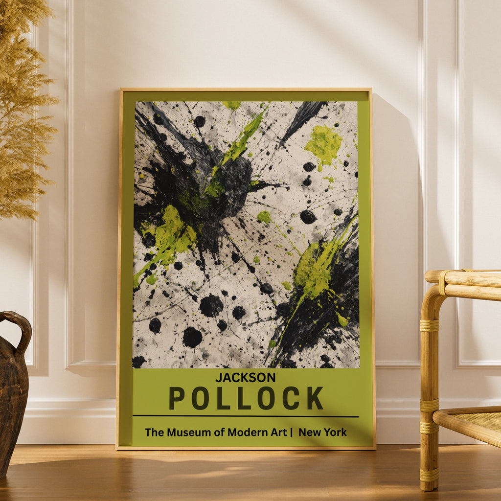 Jackson Pollock Abstract Expressionist Wall Art Poster, Black Green Drip Print