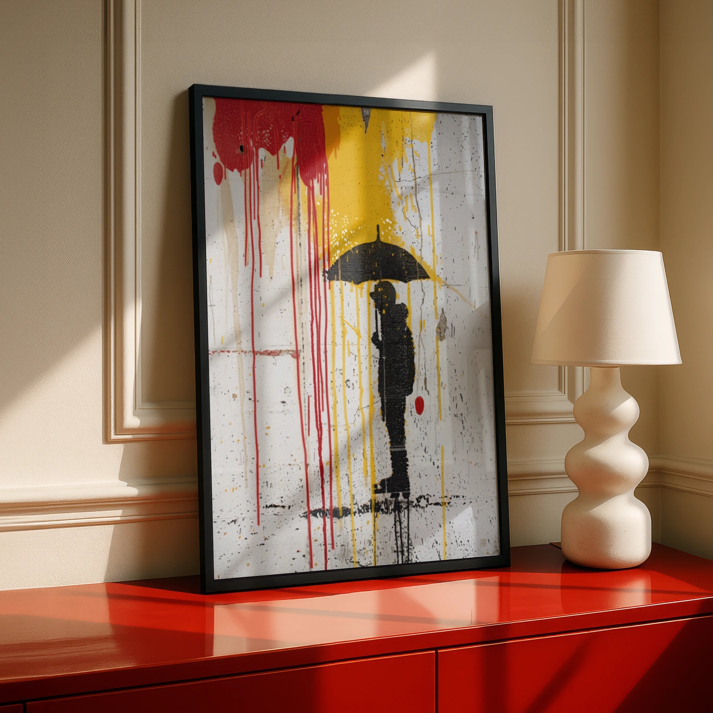 Banksy Style Urban Graffiti Wall Art | Stand Through It Umbrella Figure Street Art Poster