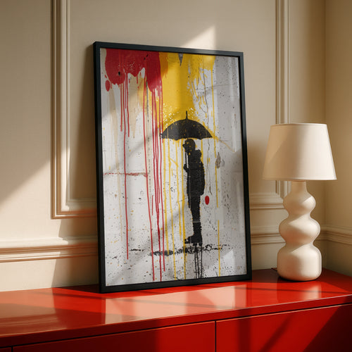 Banksy Style Urban Graffiti Wall Art | Stand Through It Umbrella Figure Street Art Poster