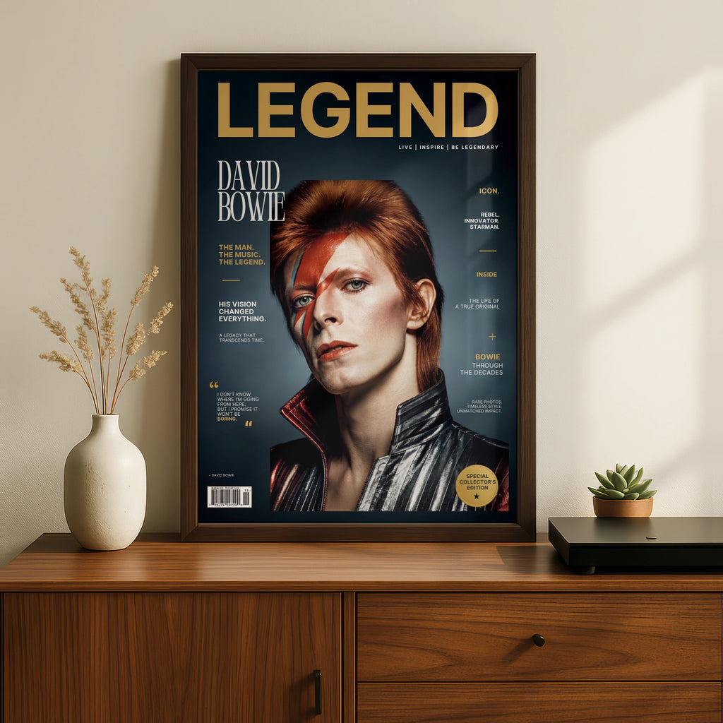David Bowie Legend Magazine Cover Poster, Ziggy Stardust Wall Art, Music Icon Print