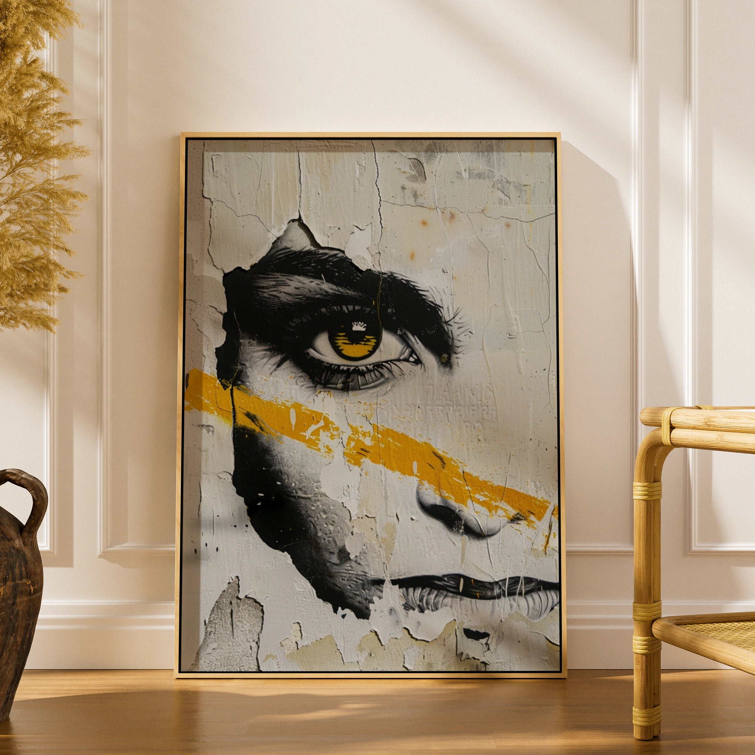 Banksy Style Confidence Street Art Poster, Urban Graffiti Face Print, Black Yellow Wall Art