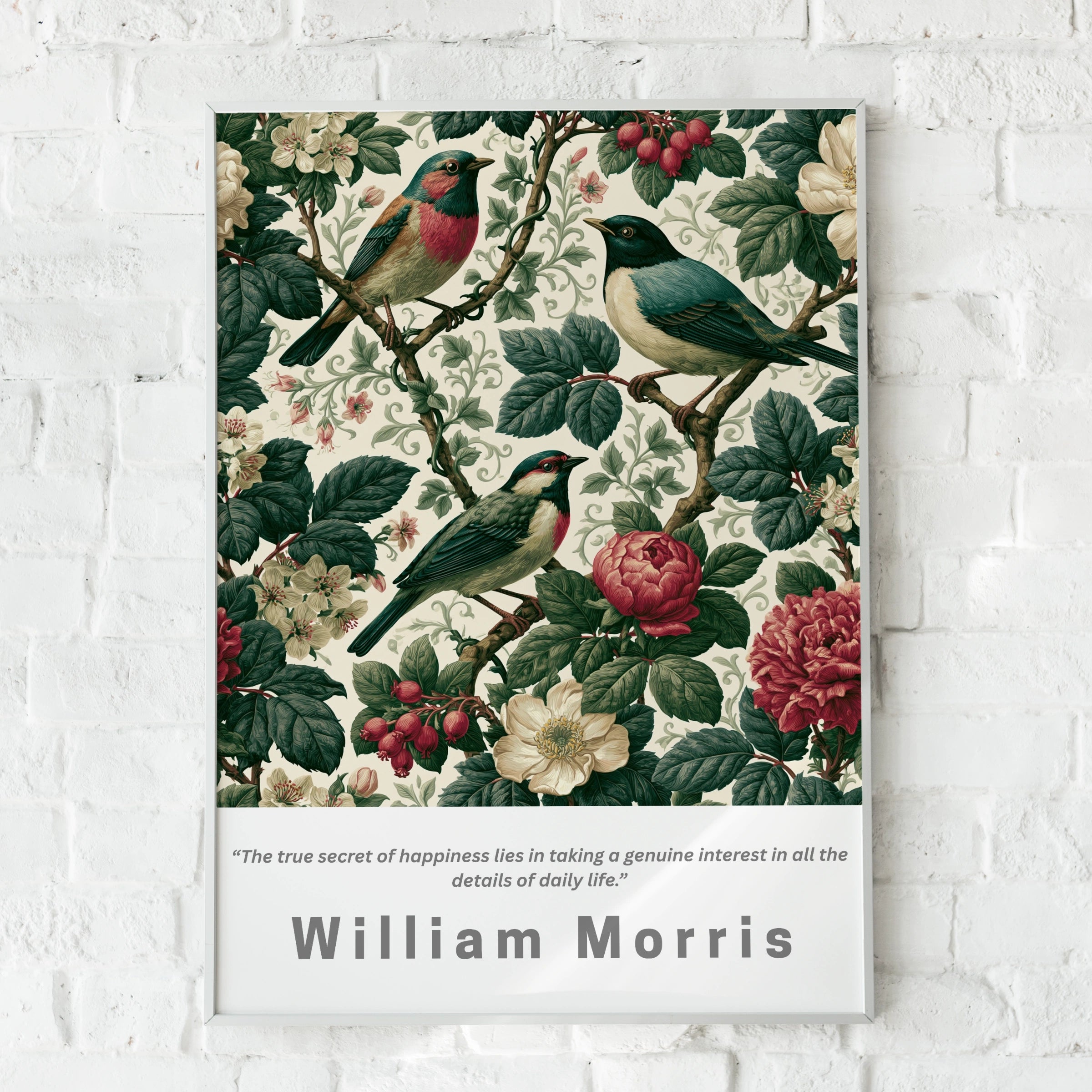 William Morris Songbird Poster, Floral Bird Wall Art, Botanical Print, Vintage Nature Decor