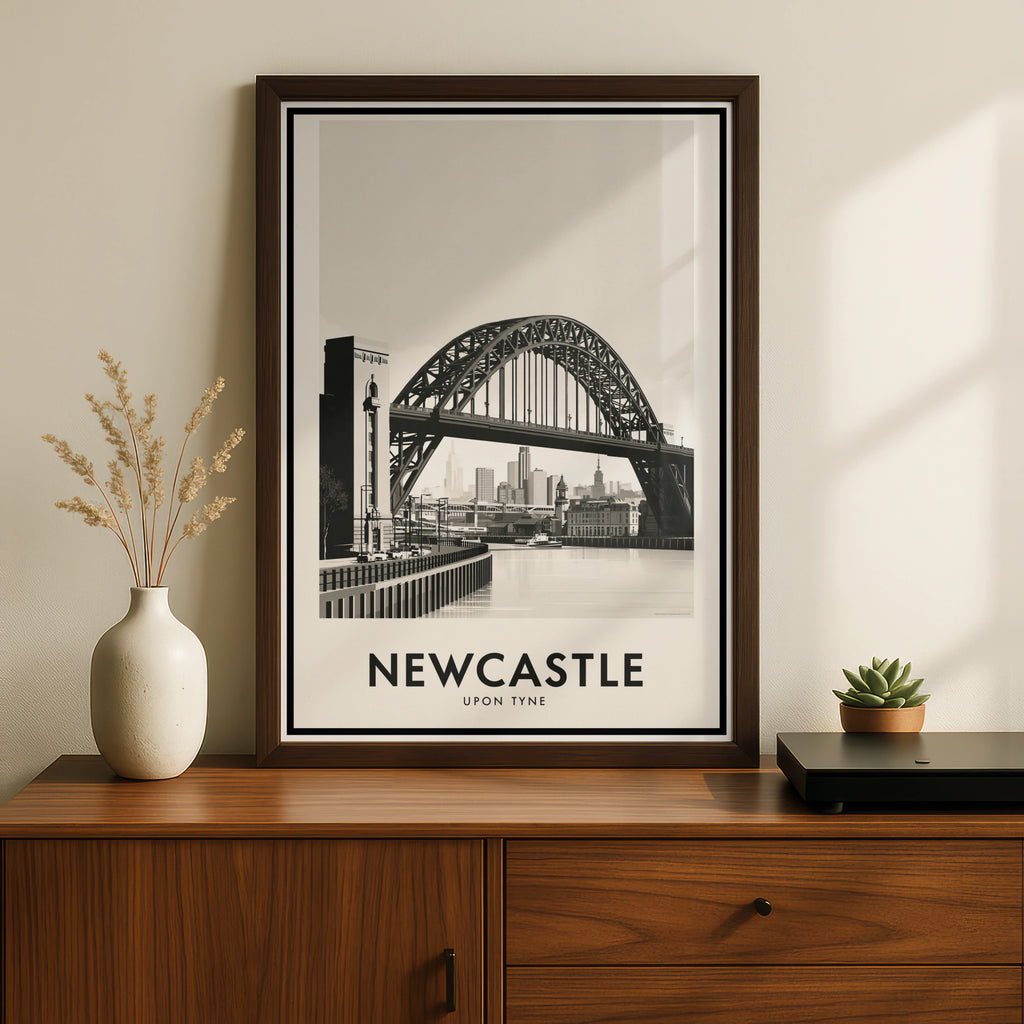 Newcastle Upon Tyne Poster, Tyne Bridge Travel Print, Minimalist City Wall Art