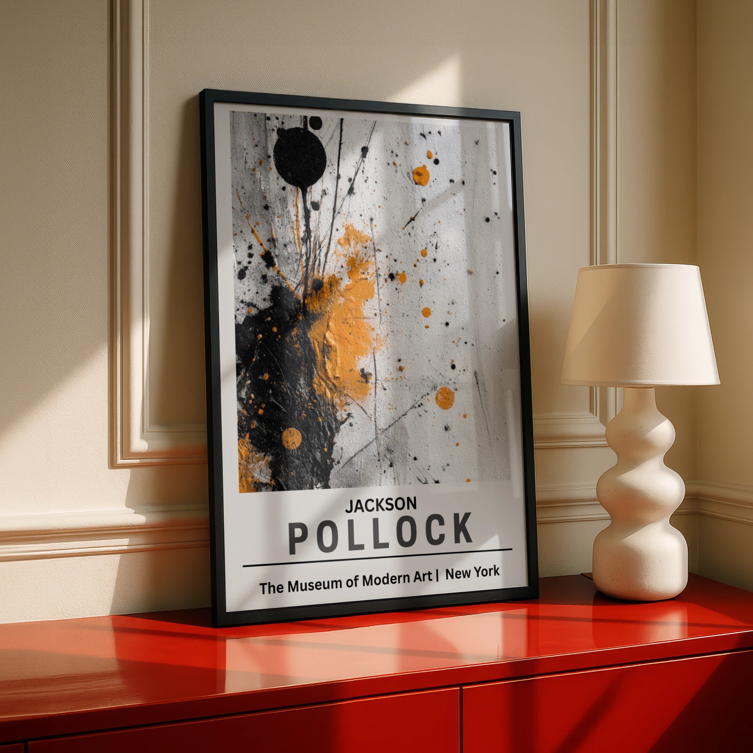 Jackson Pollock Abstract Expressionist Poster, MoMA Wall Art, Black Orange Print
