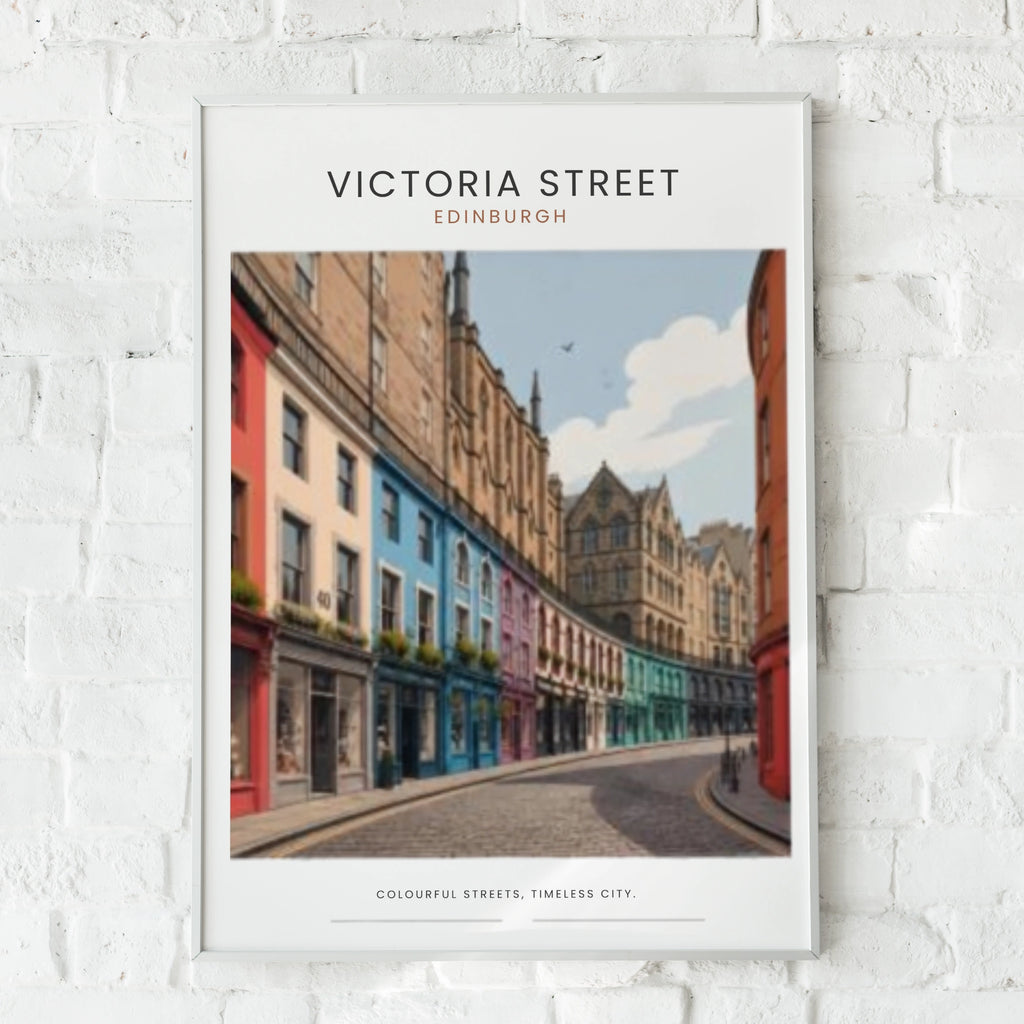 Travel Print | Victoria Street Edinburgh Print, Scotland  Poster, Colourful City Wall Art