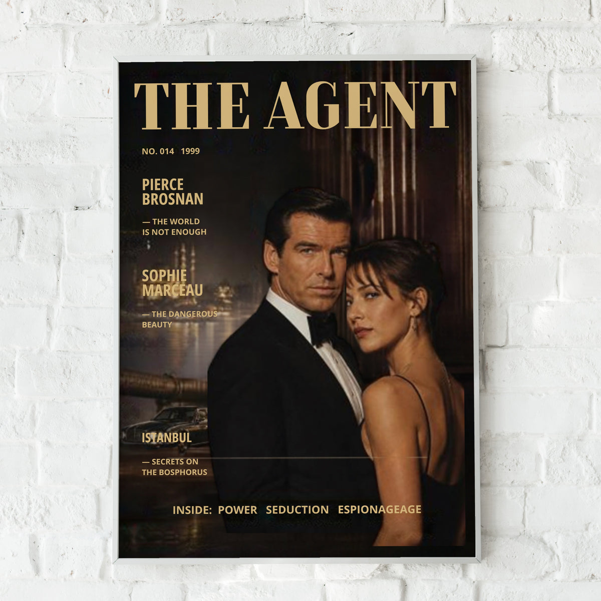 Spy Agent Magazine Cover (014) Poster, 1990s Espionage Art Print, Istanbul Wall Art, Gold Black Decor