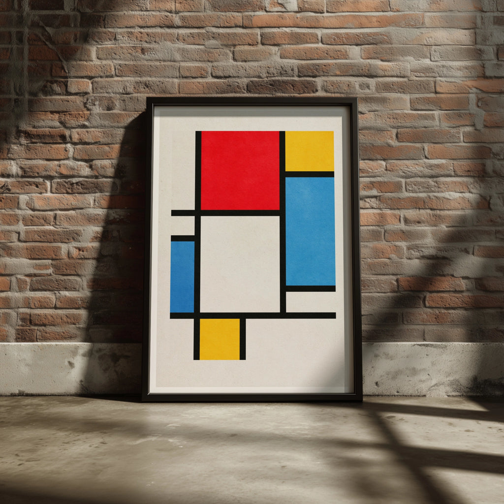 Mondrian Style Abstract Art Print, Red Blue Yellow Geometric Poster, Bauhaus Wall Art