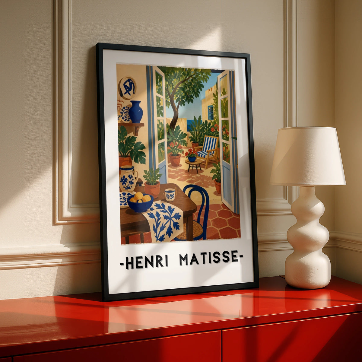Matisse Patio Door Poster, Mediterranean Interior Wall Art, Blue Botanical Print