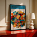 Bauhaus Geometric Art Poster, Teal Abstract Wall Art, Colourful Modernist Print for Living Room