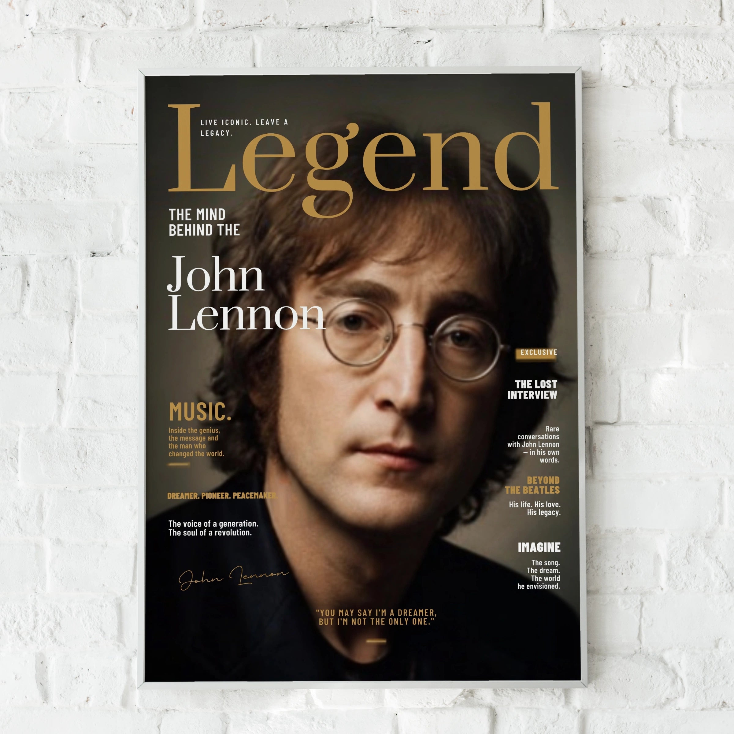 John Lennon Legend Magazine Style Poster, Beatles Music Icon Wall Art Print