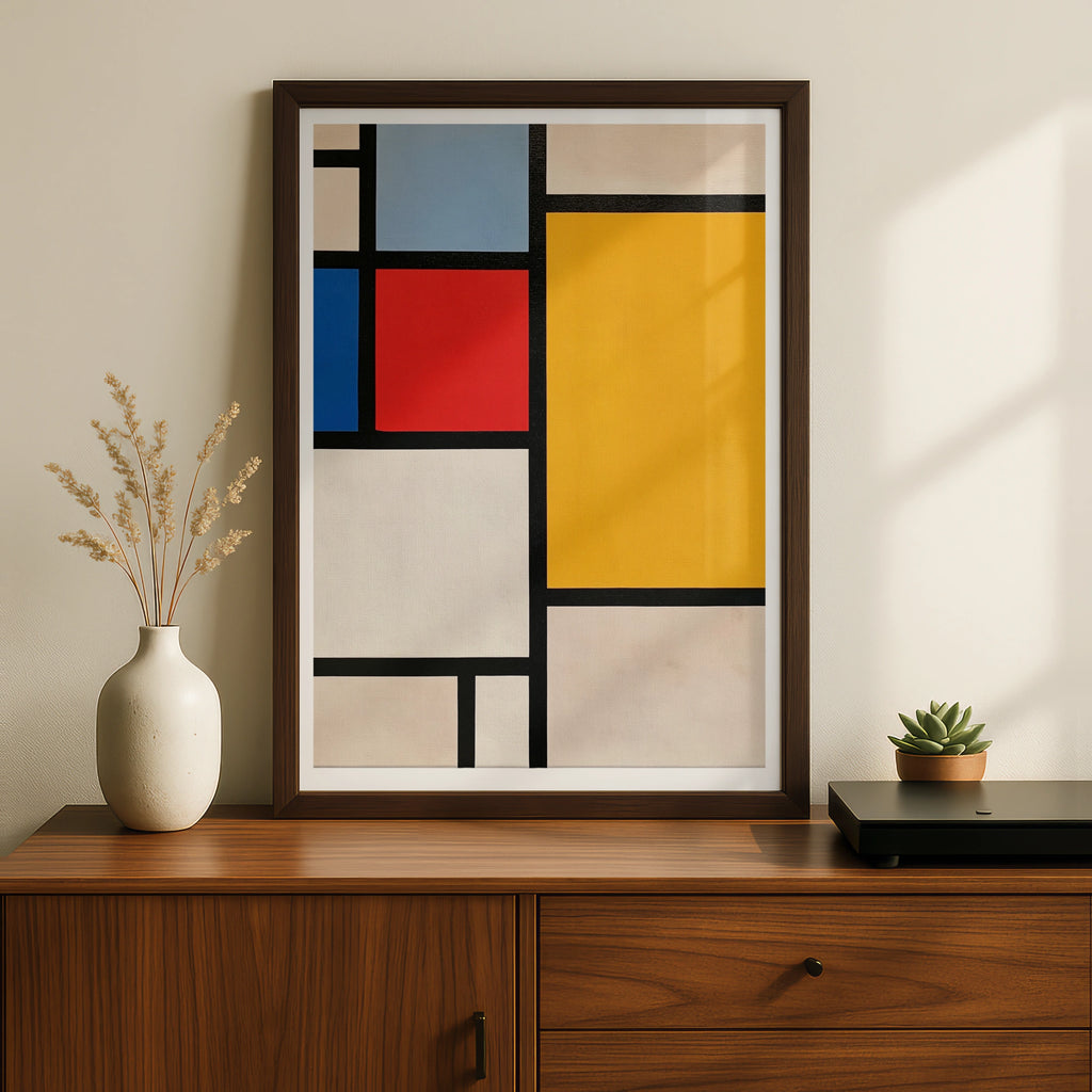 Mondrian Style Abstract Geometric Poster, Primary Colours Wall Art Print
