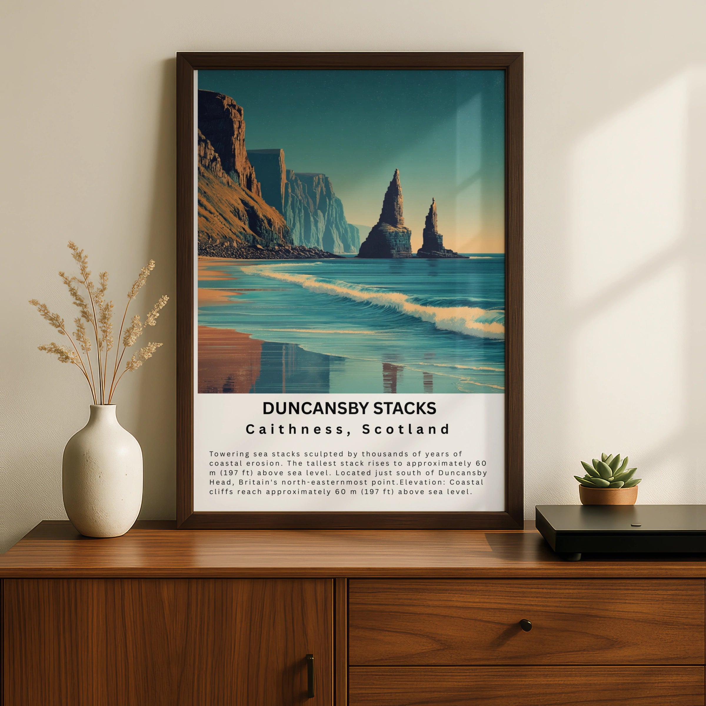 Duncansby Stacks Poster, Caithness Scotland Wall Art, NC500 Coastal Print, Scottish Highlands